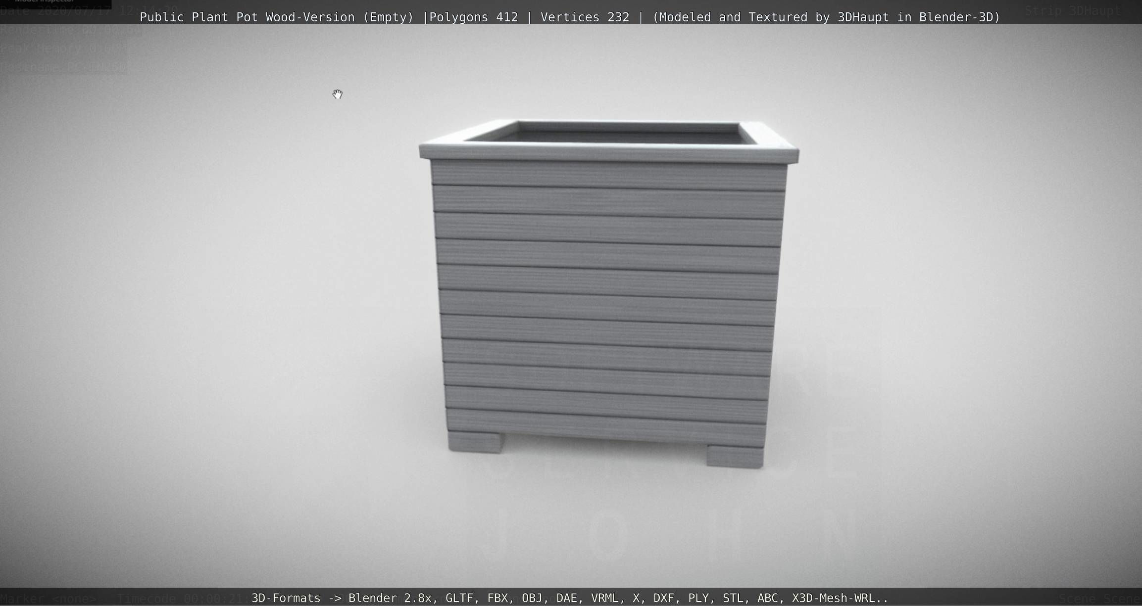 Public Plant Pot Wood-Version Empty Low-poly 3D model_126