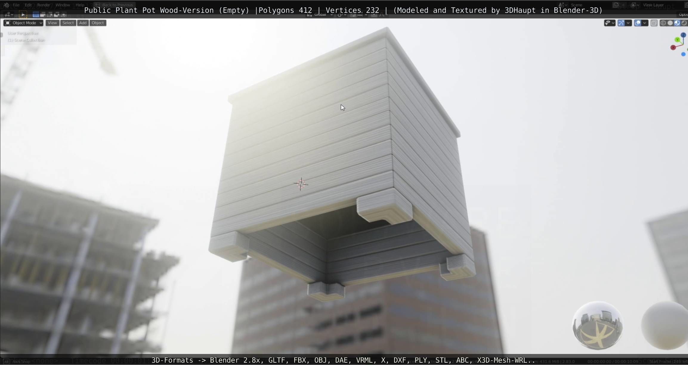 Public Plant Pot Wood-Version Empty Low-poly 3D model_21