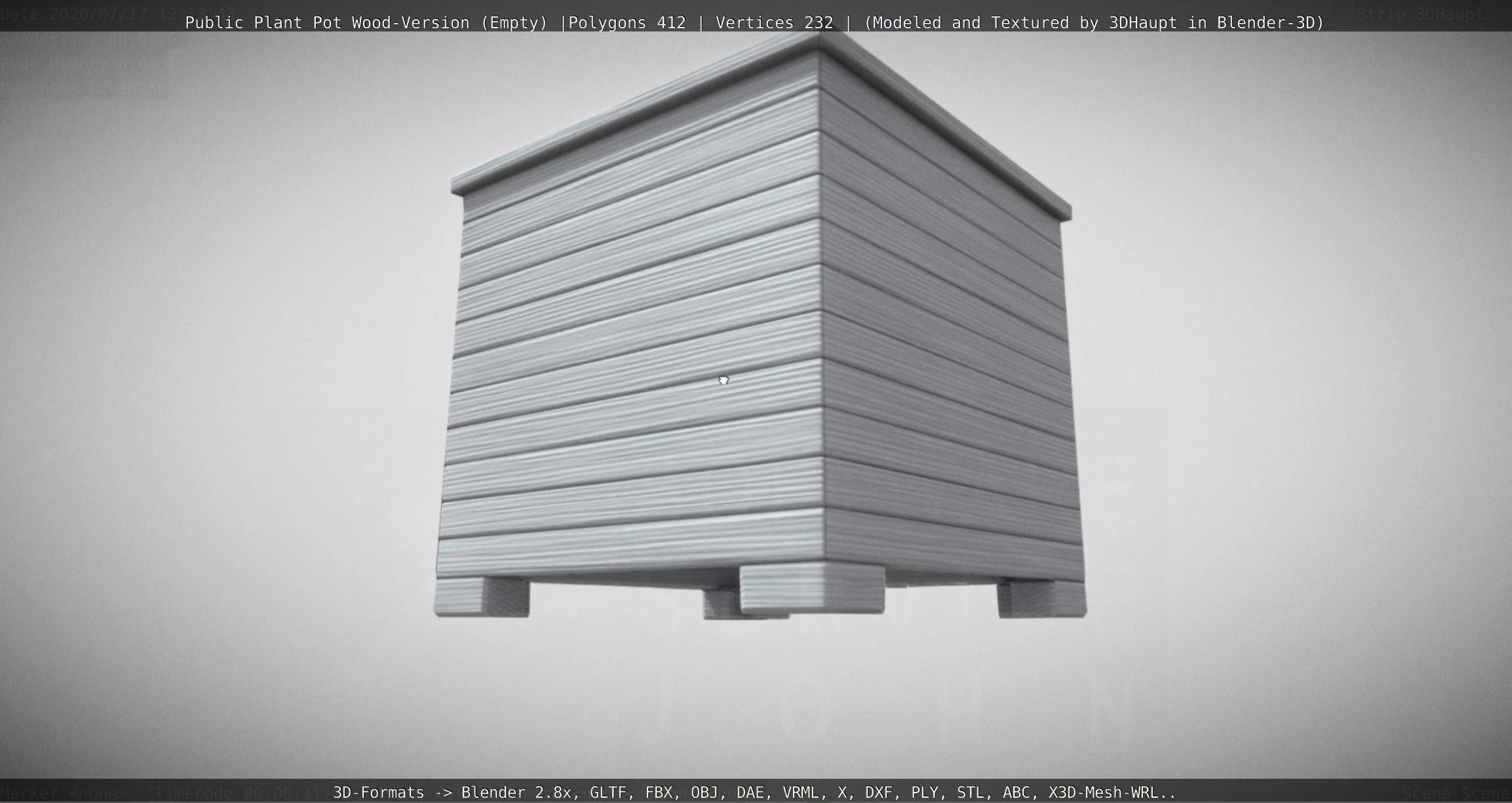 Public Plant Pot Wood-Version Empty Low-poly 3D model_5