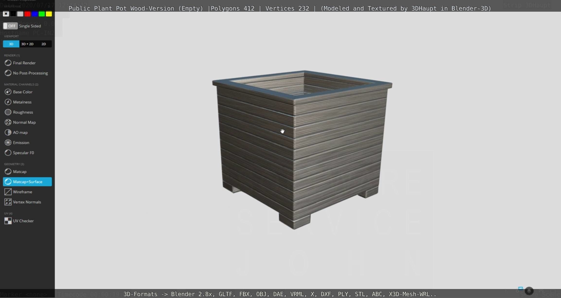Public Plant Pot Wood-Version Empty Low-poly 3D model_113