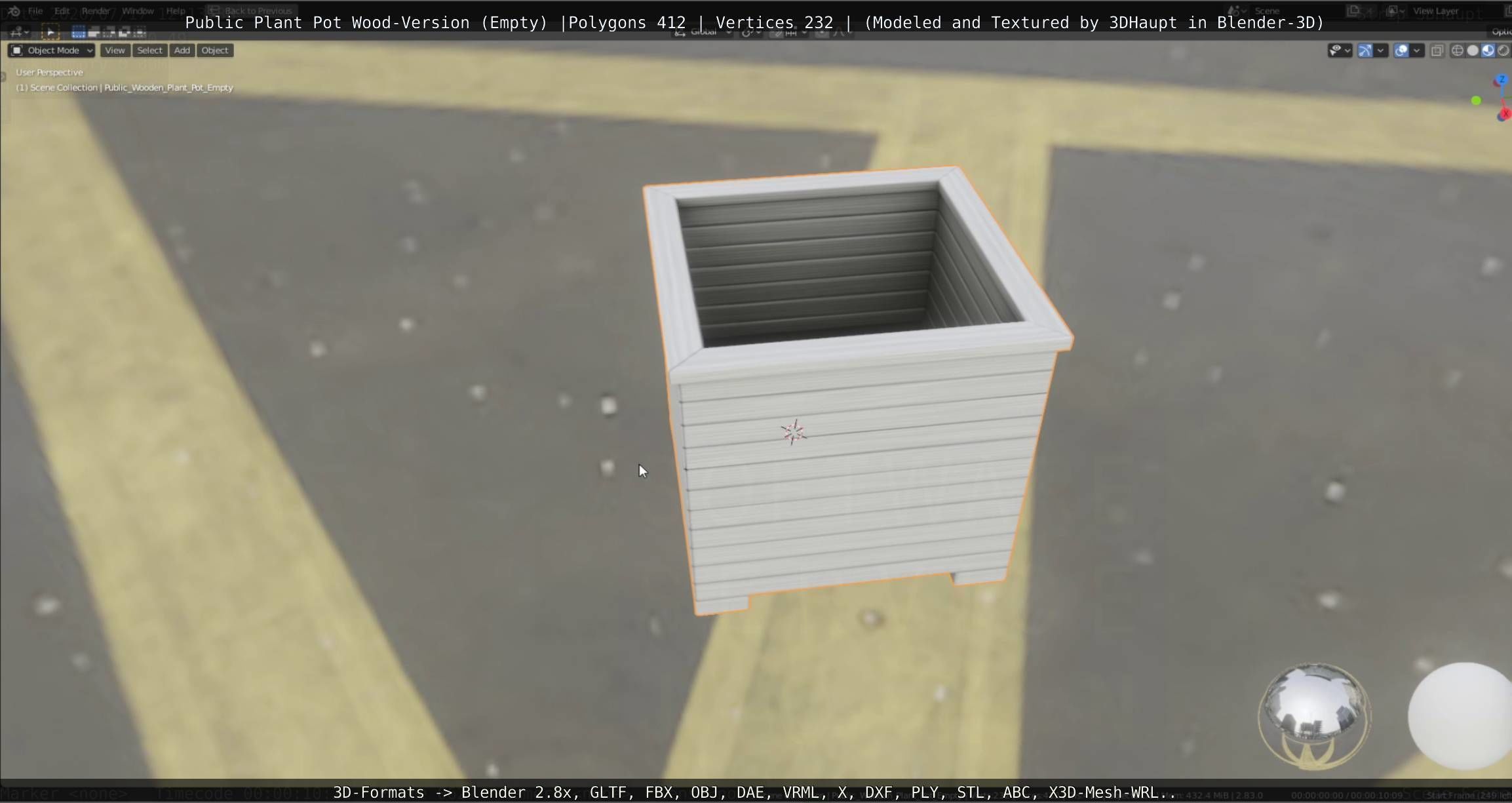 Public Plant Pot Wood-Version Empty Low-poly 3D model_80