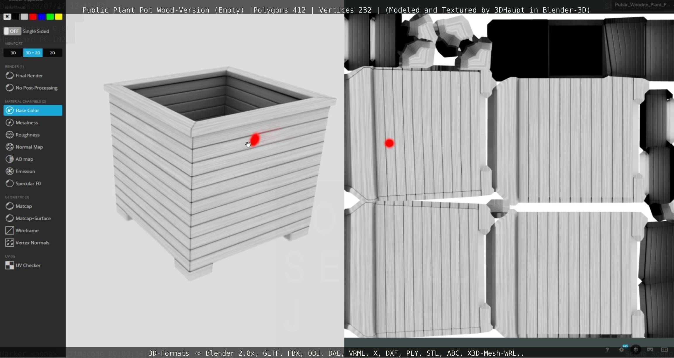 Public Plant Pot Wood-Version Empty Low-poly 3D model_97