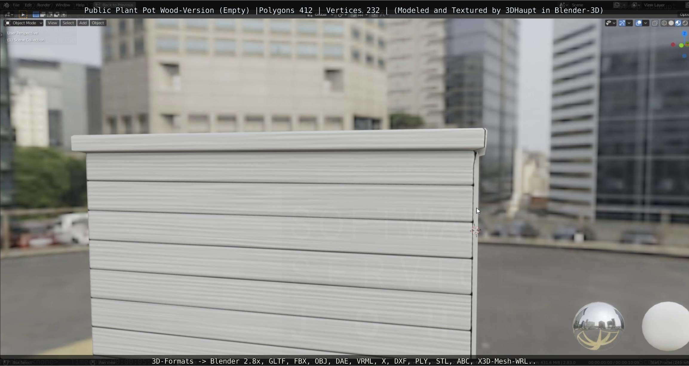 Public Plant Pot Wood-Version Empty Low-poly 3D model_49