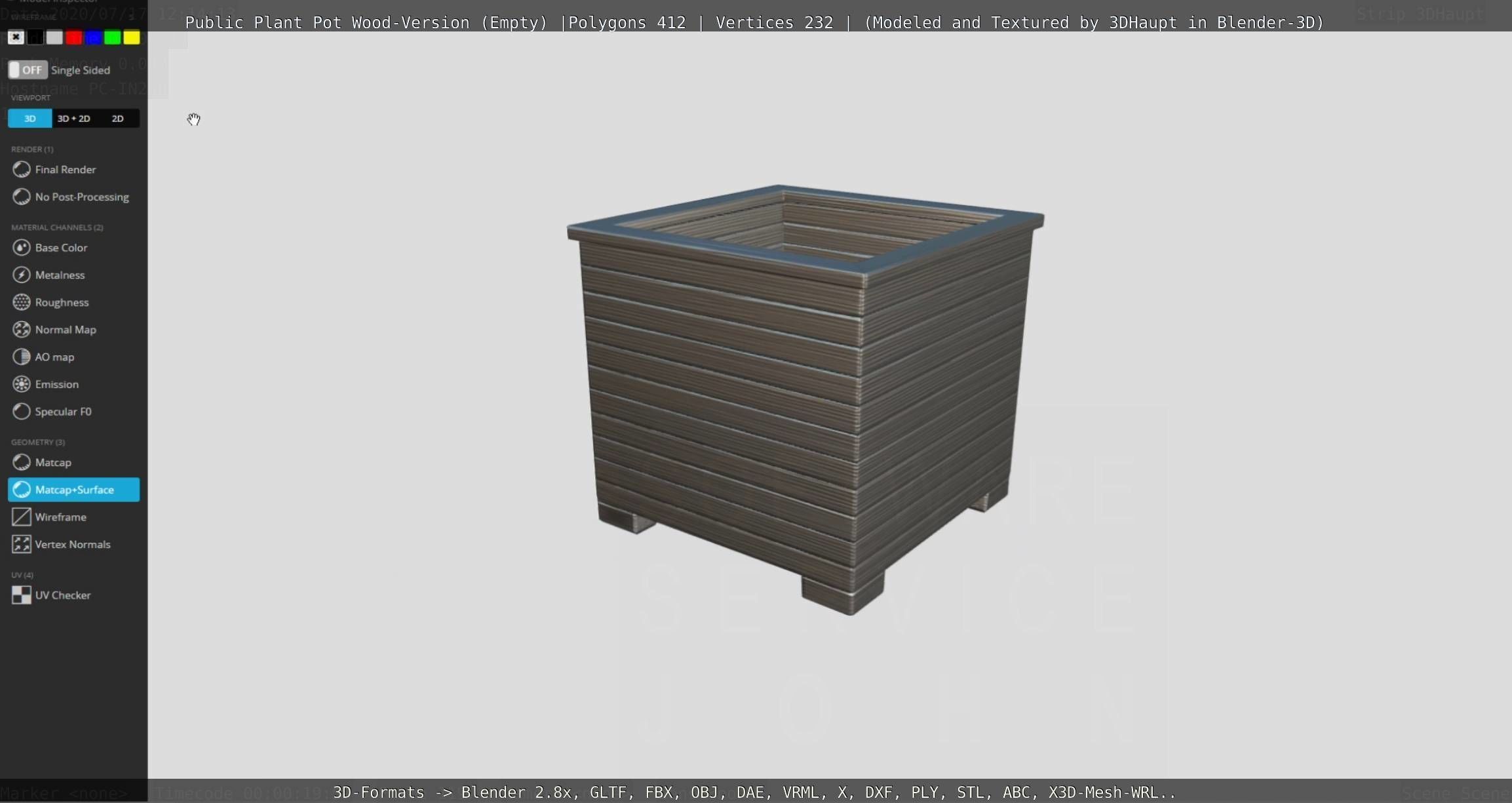 Public Plant Pot Wood-Version Empty Low-poly 3D model_114