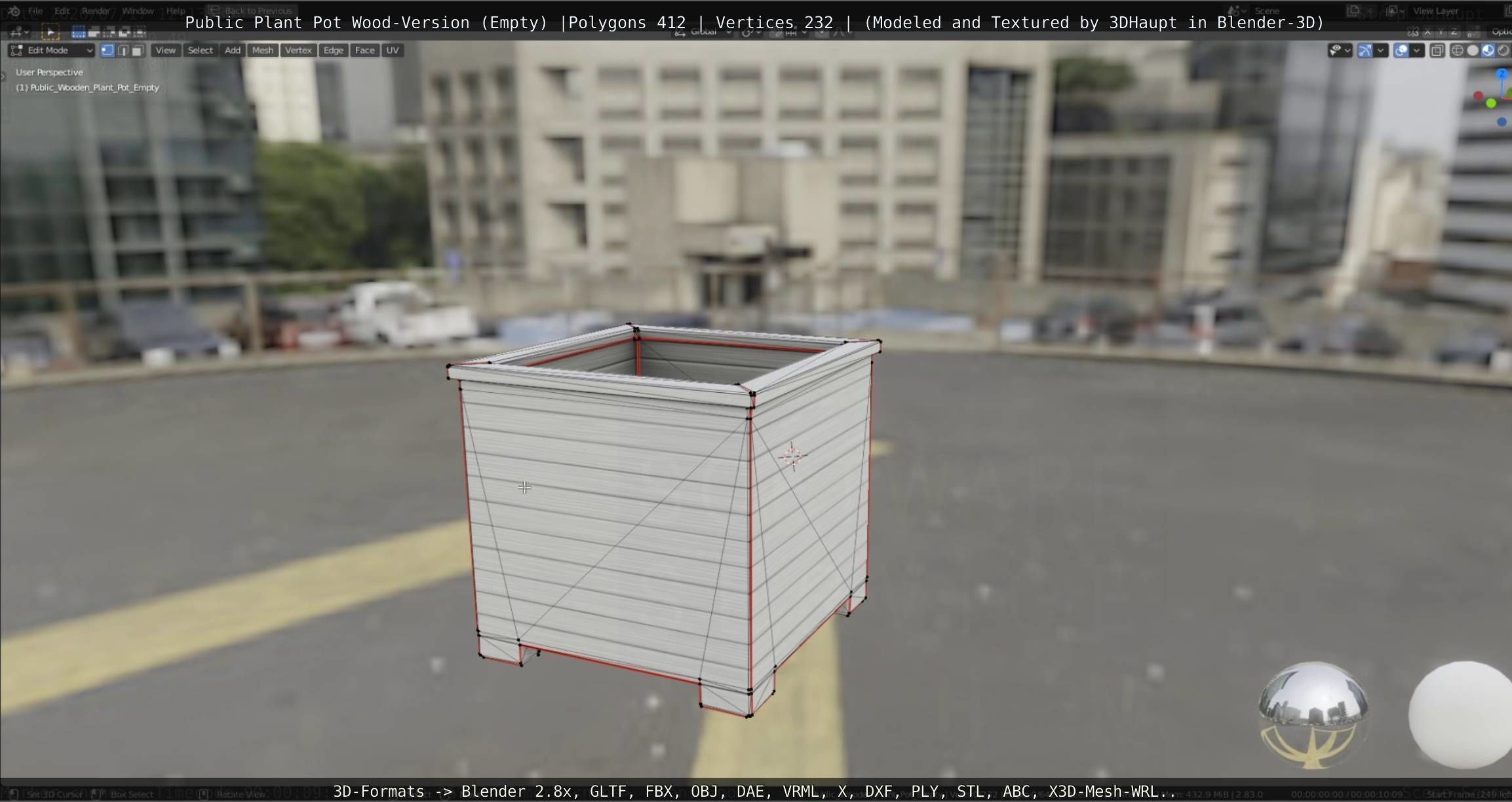 Public Plant Pot Wood-Version Empty Low-poly 3D model_75