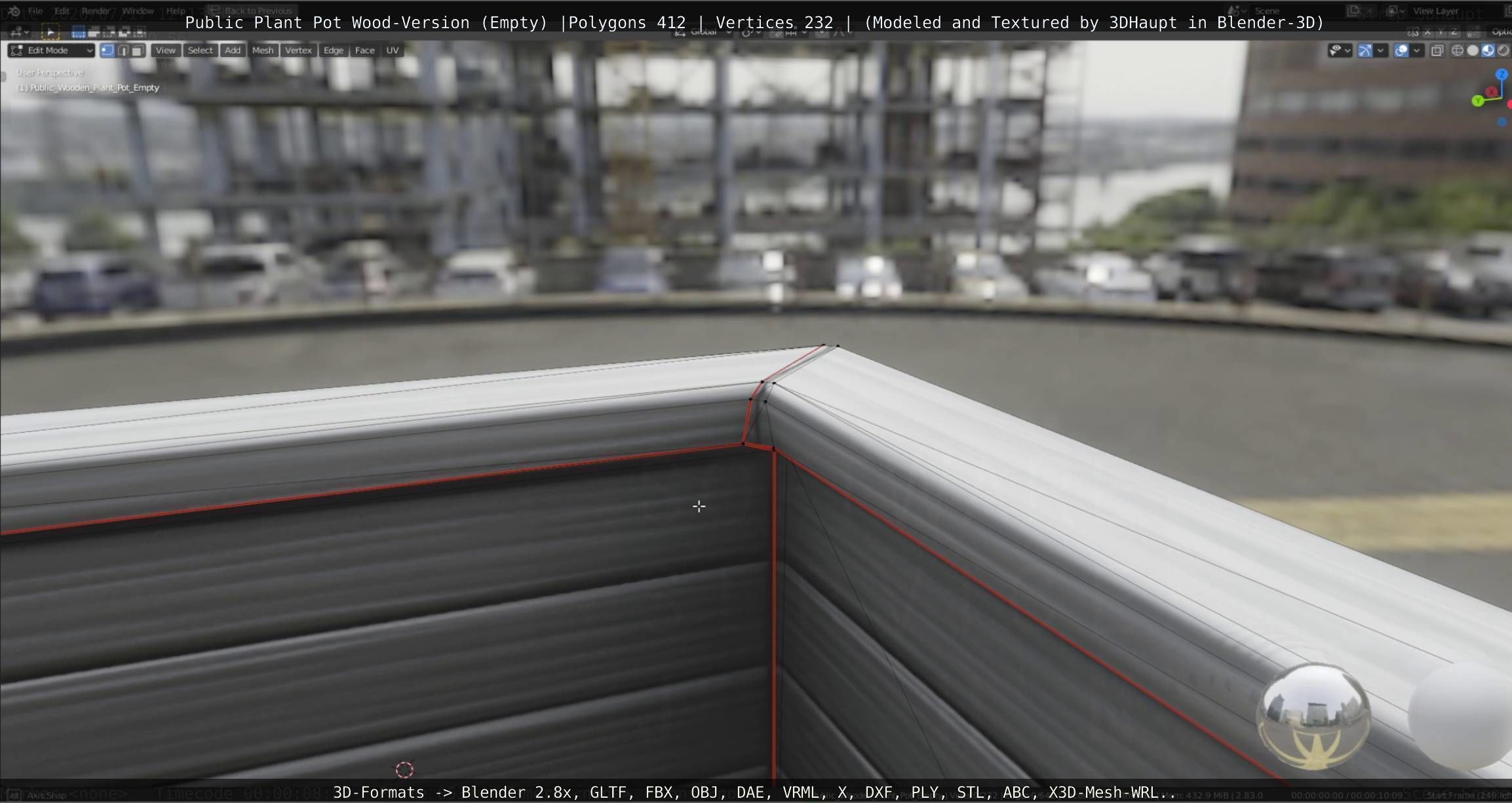 Public Plant Pot Wood-Version Empty Low-poly 3D model_70