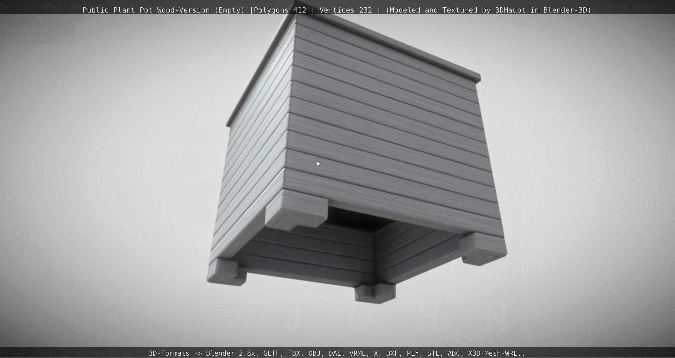 Public Plant Pot Wood-Version Empty Low-poly 3D model_6