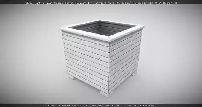 Public Plant Pot Wood-Version Empty Low-poly 3D model