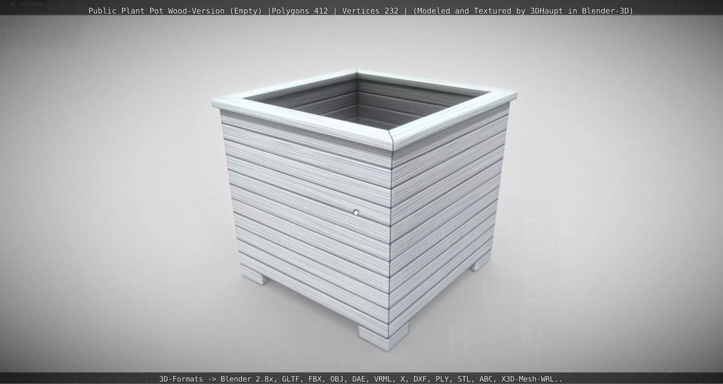 Public Plant Pot Wood-Version Empty Low-poly 3D model_0