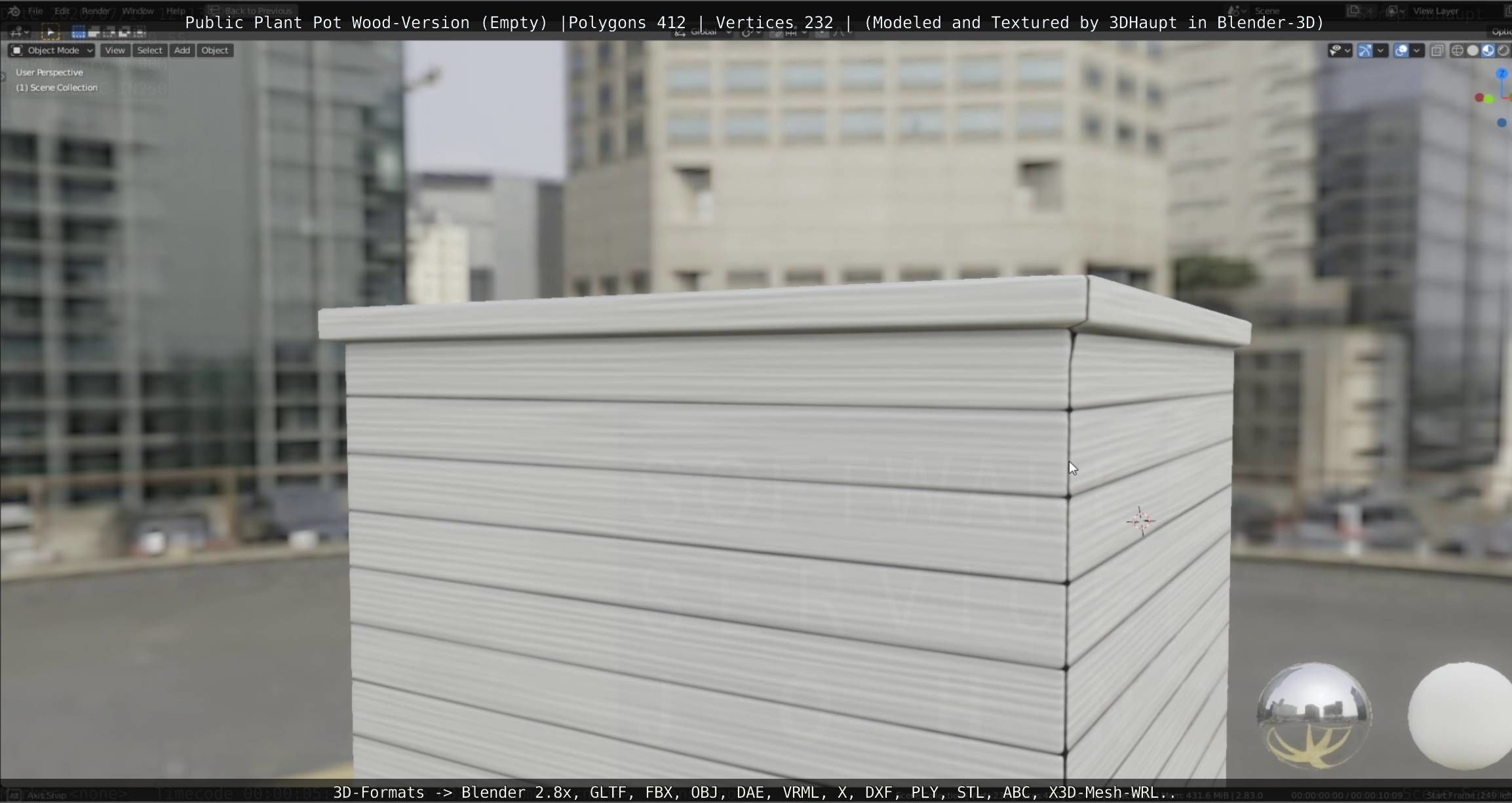 Public Plant Pot Wood-Version Empty Low-poly 3D model_48