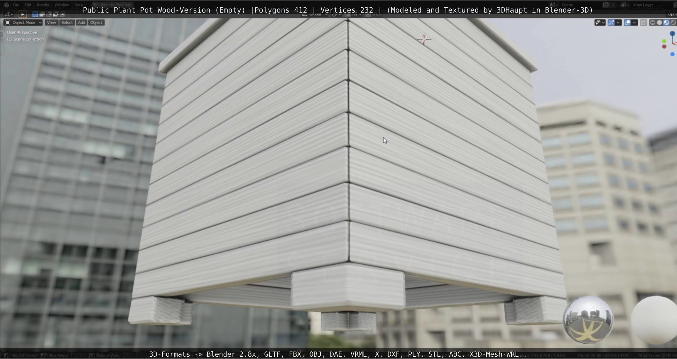 Public Plant Pot Wood-Version Empty Low-poly 3D model_37