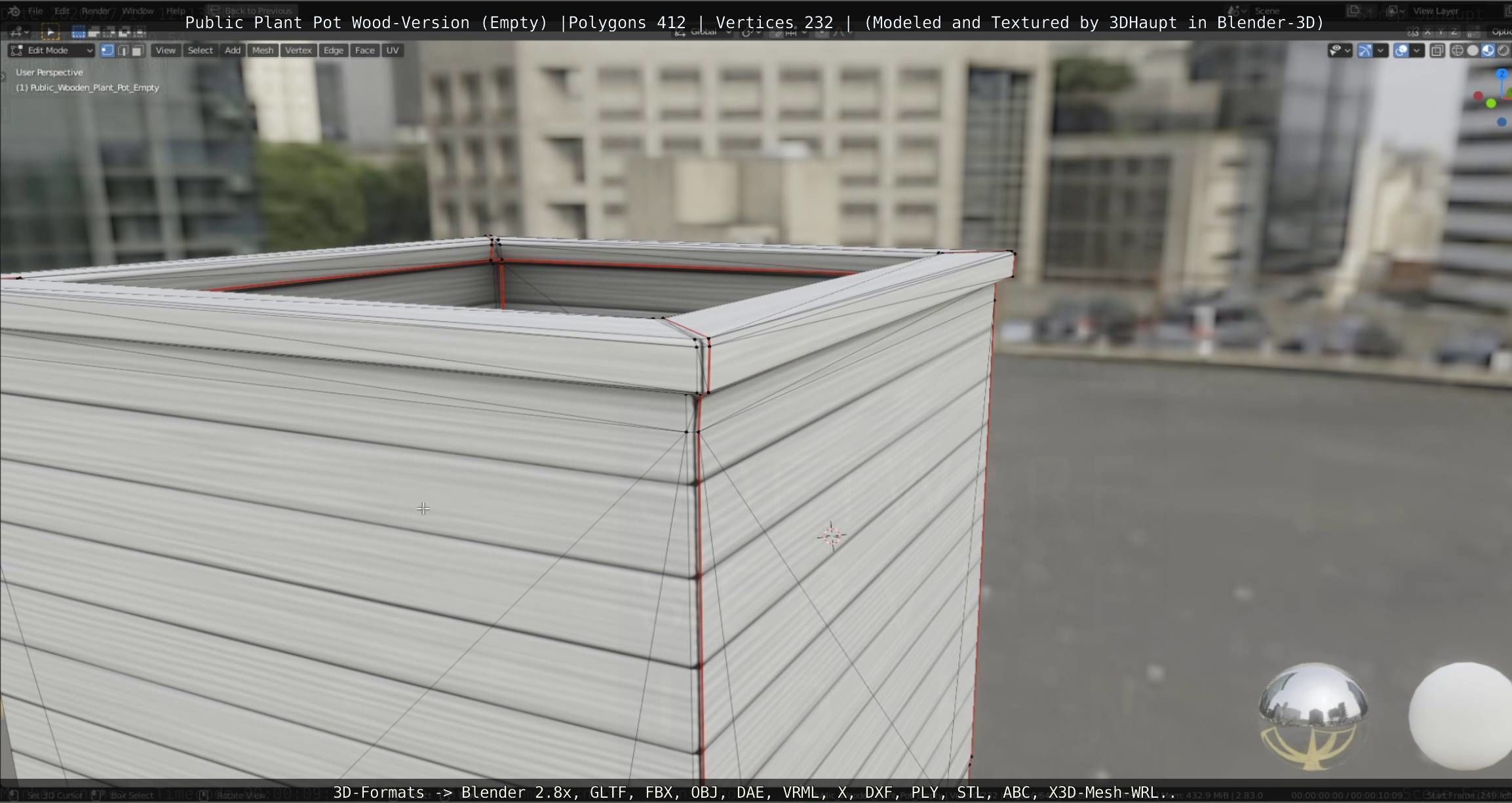 Public Plant Pot Wood-Version Empty Low-poly 3D model_74