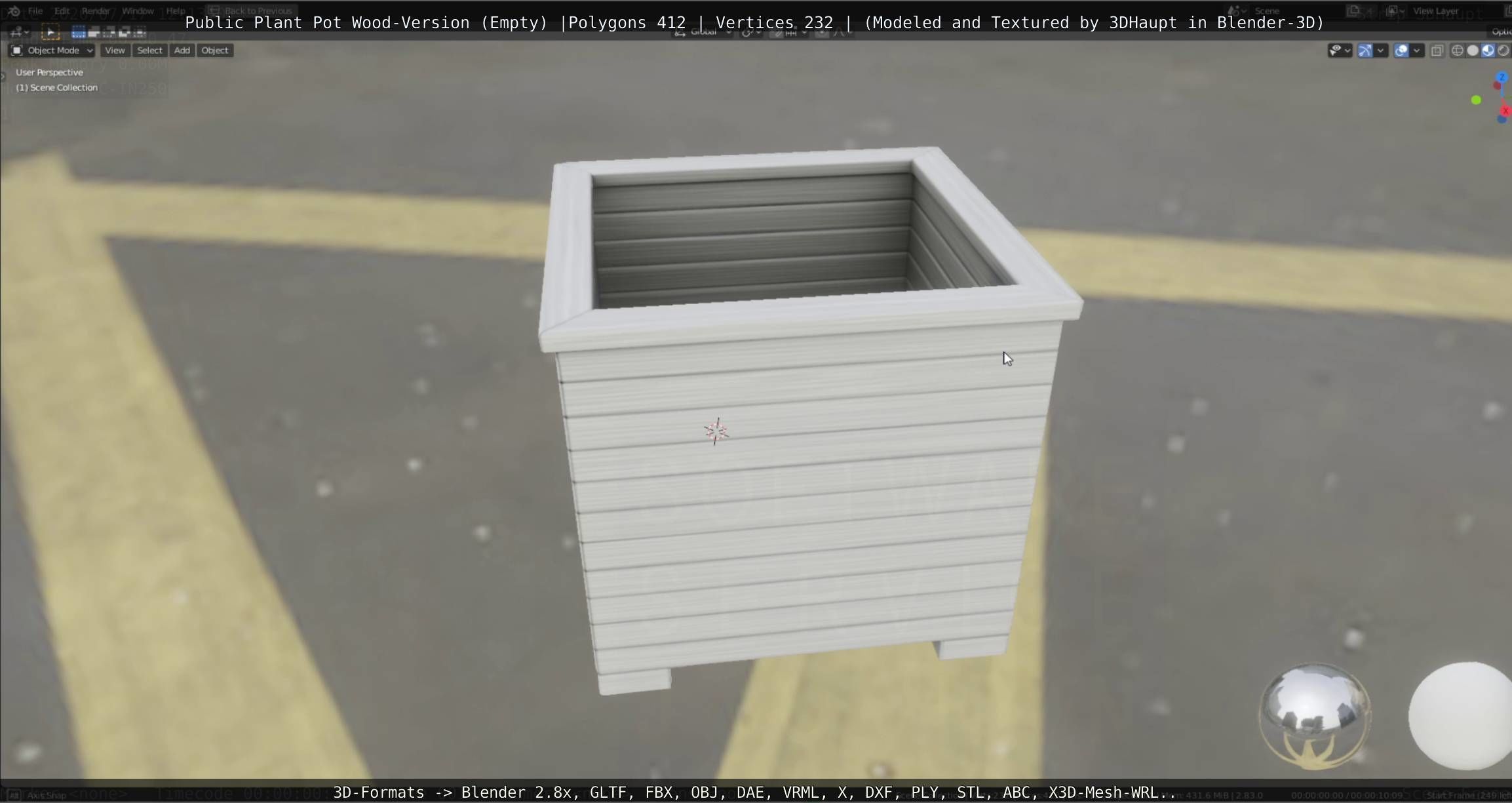 Public Plant Pot Wood-Version Empty Low-poly 3D model_13