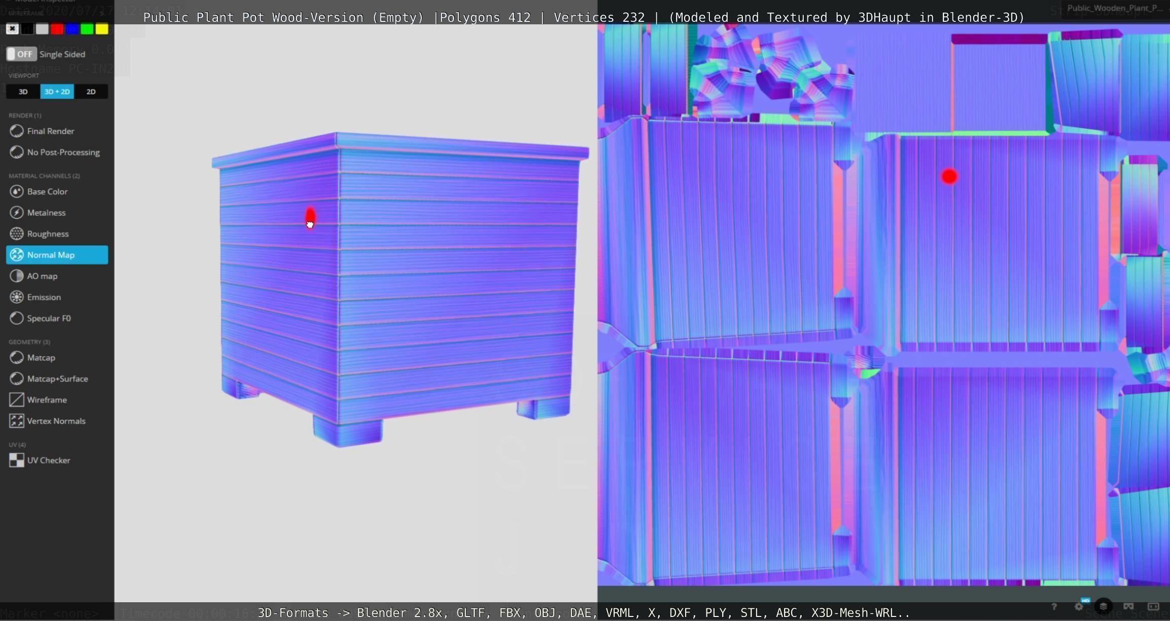 Public Plant Pot Wood-Version Empty Low-poly 3D model_112