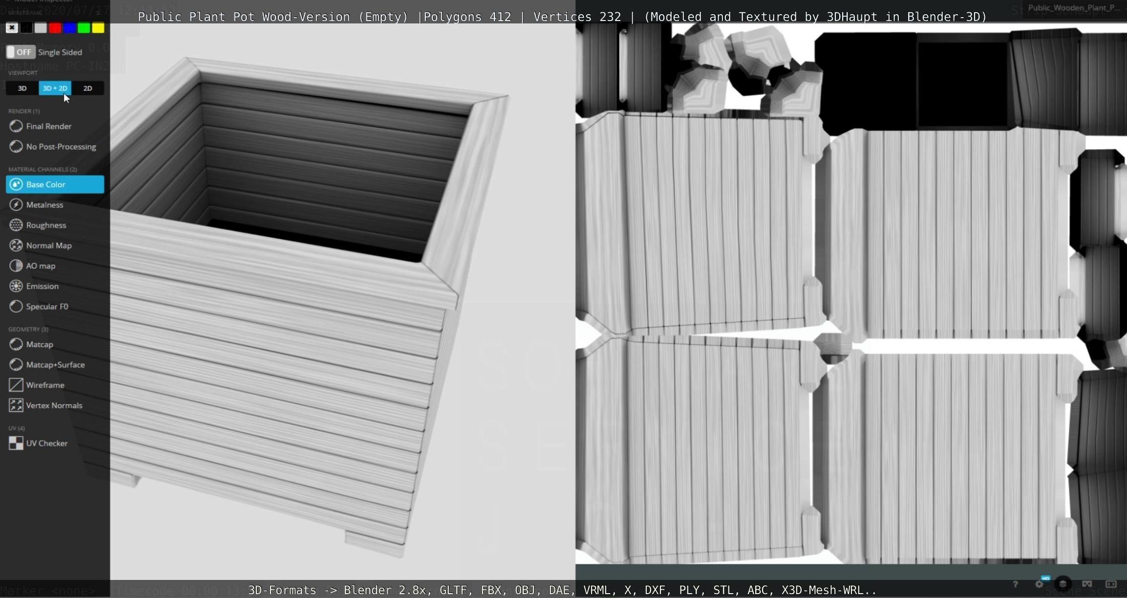 Public Plant Pot Wood-Version Empty Low-poly 3D model_94