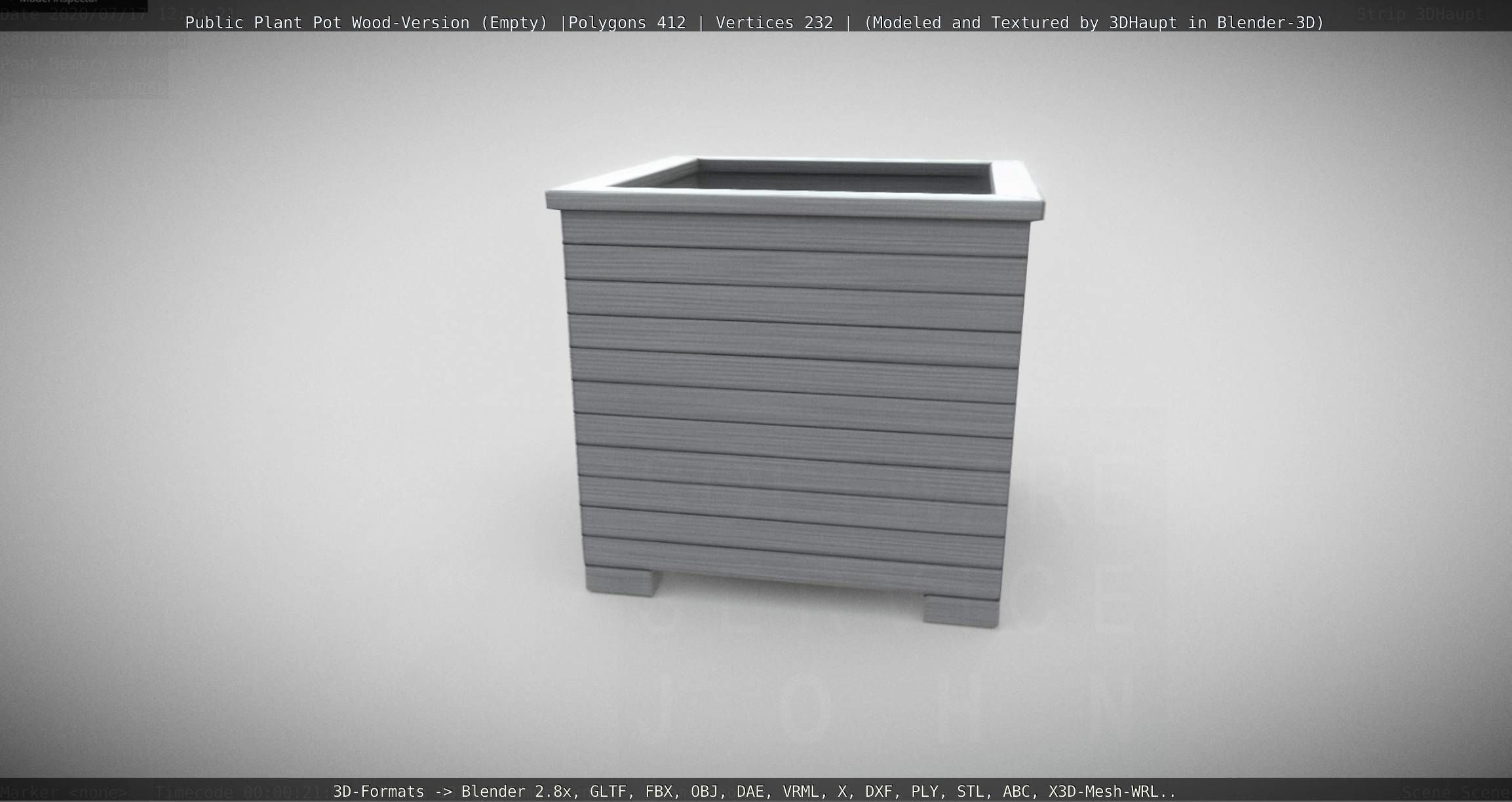 Public Plant Pot Wood-Version Empty Low-poly 3D model_127