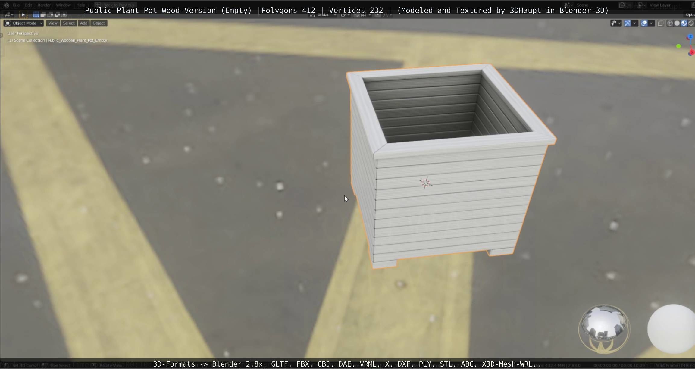 Public Plant Pot Wood-Version Empty Low-poly 3D model_79