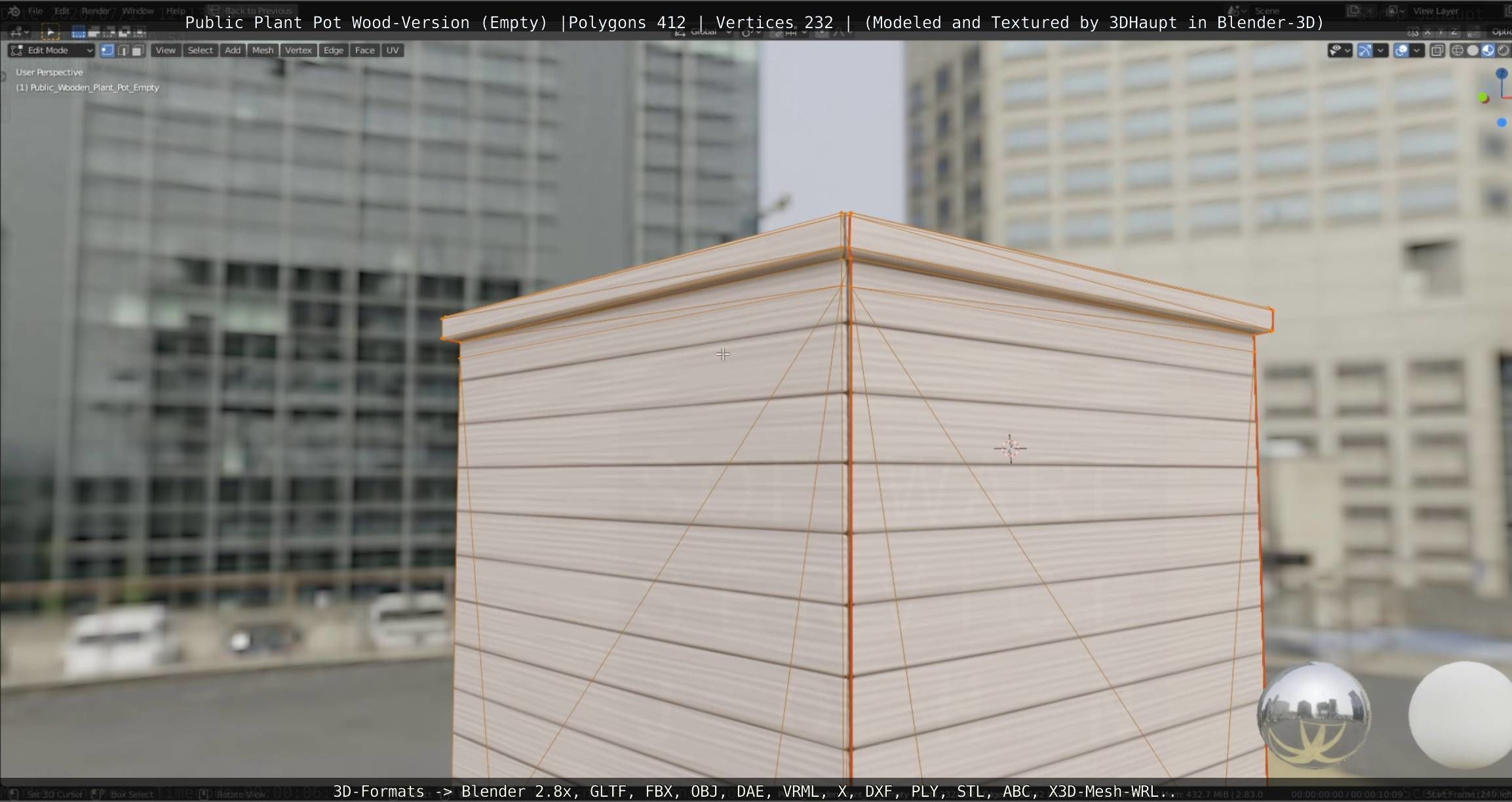 Public Plant Pot Wood-Version Empty Low-poly 3D model_56