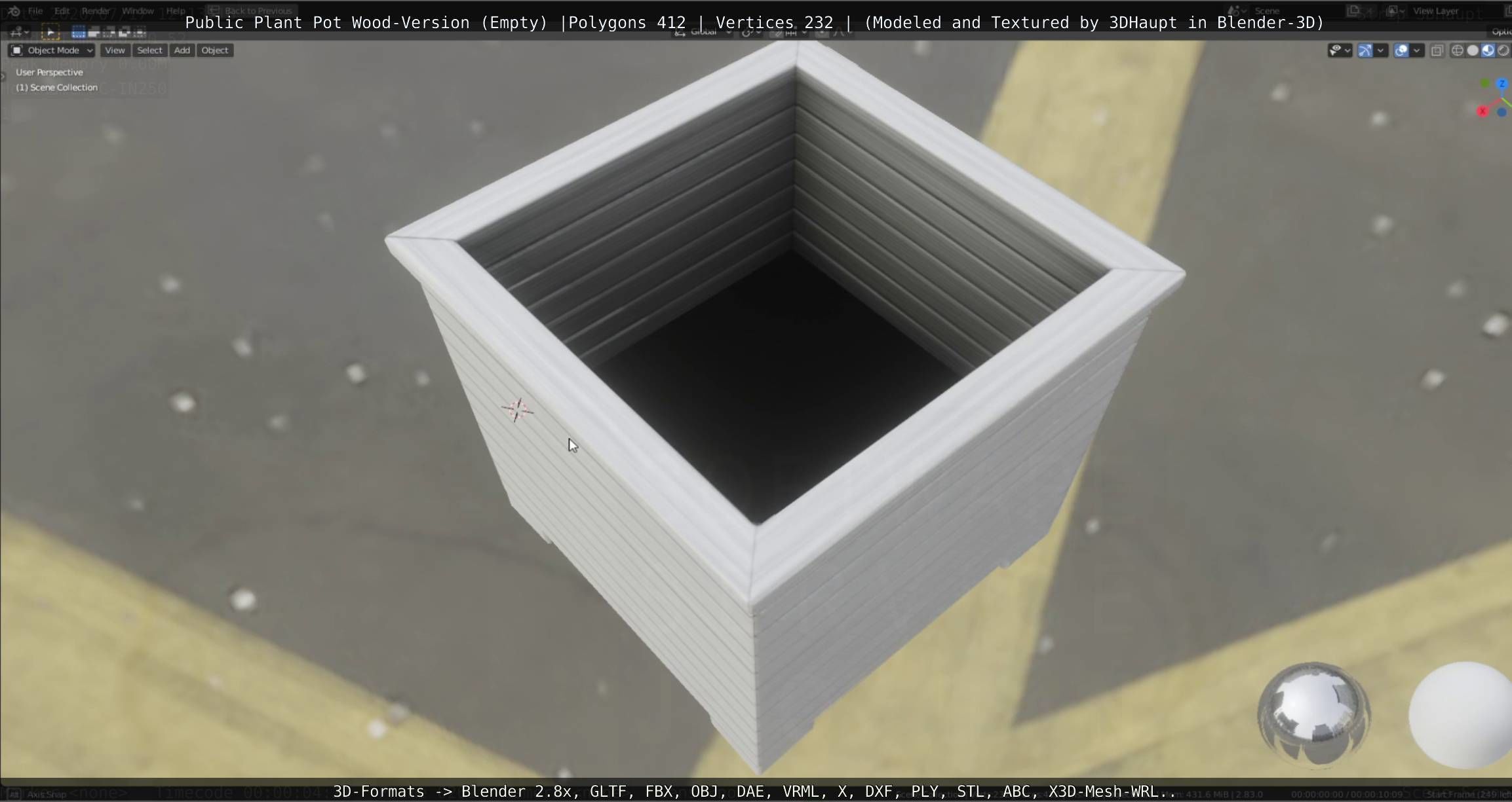 Public Plant Pot Wood-Version Empty Low-poly 3D model_40