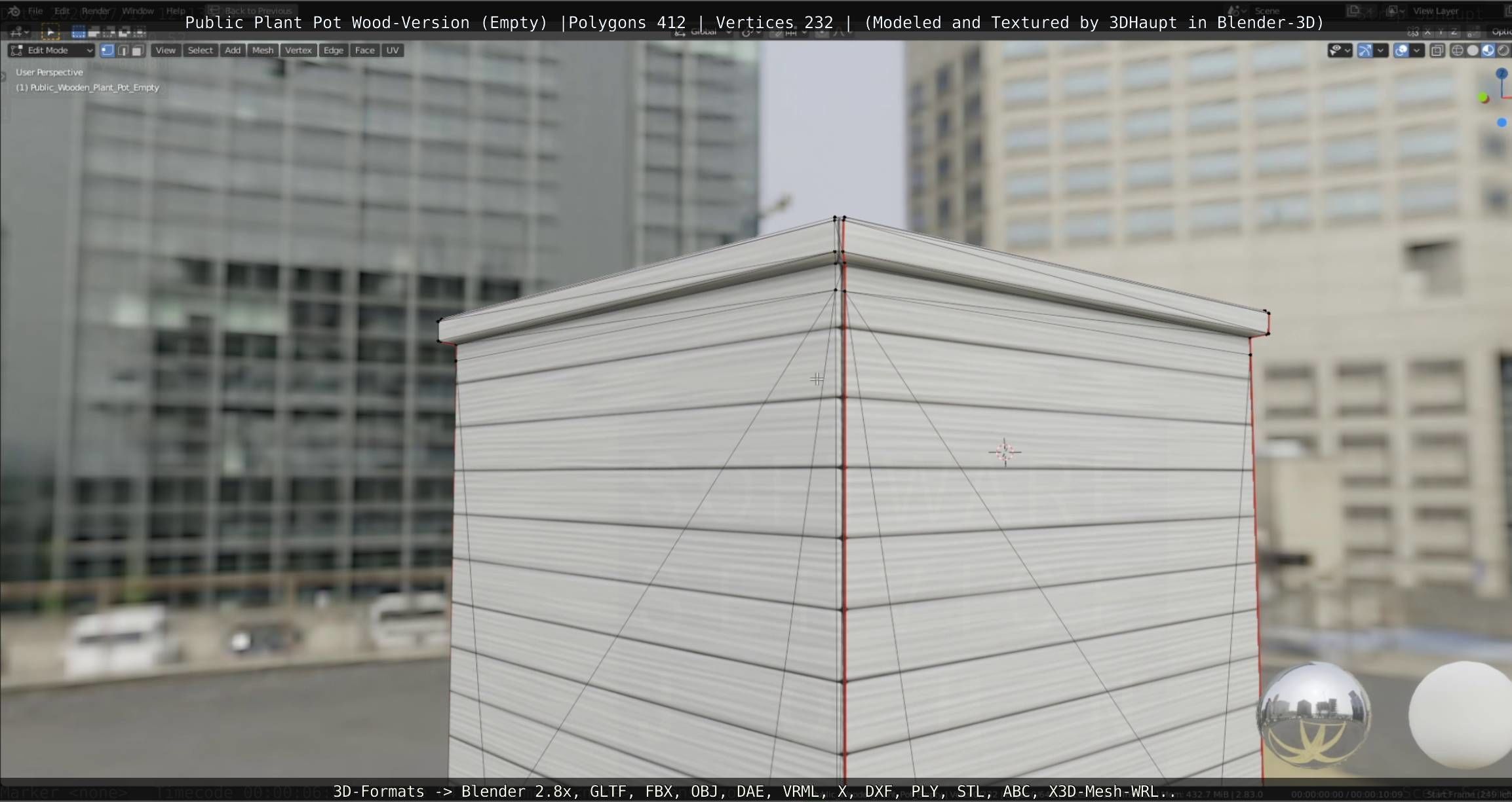 Public Plant Pot Wood-Version Empty Low-poly 3D model_57