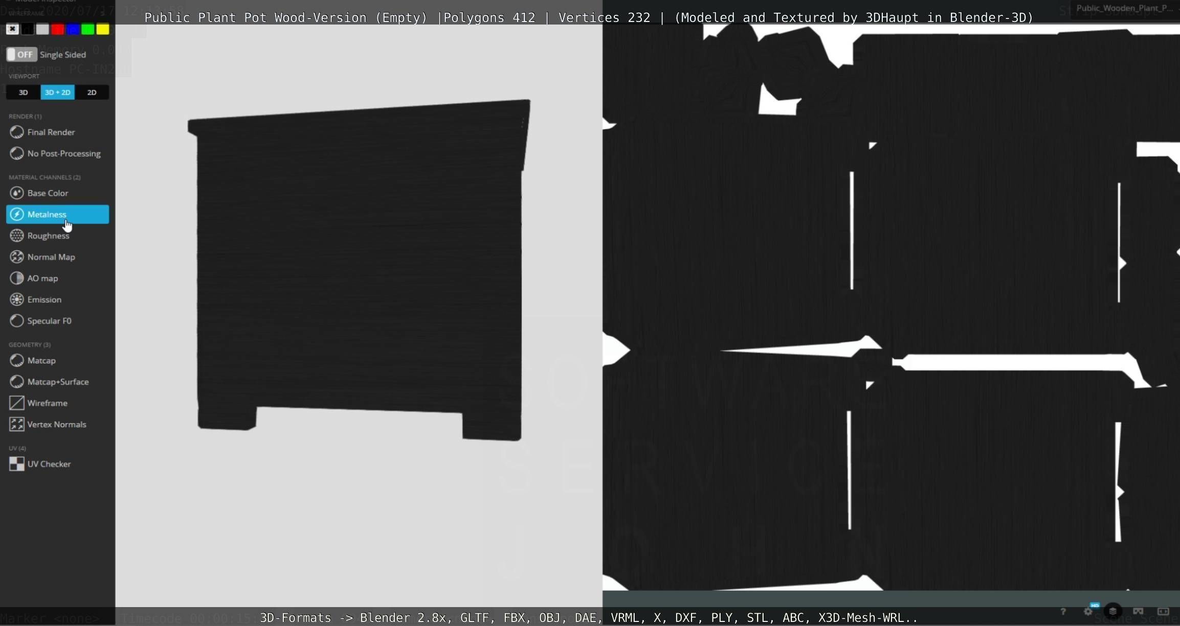 Public Plant Pot Wood-Version Empty Low-poly 3D model_106