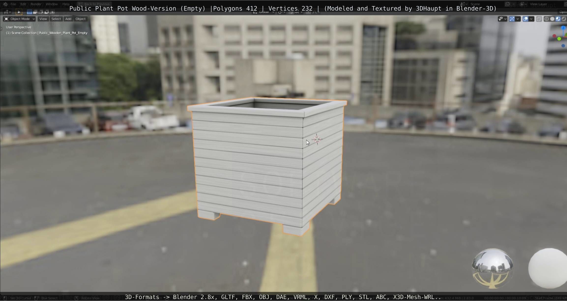 Public Plant Pot Wood-Version Empty Low-poly 3D model_77