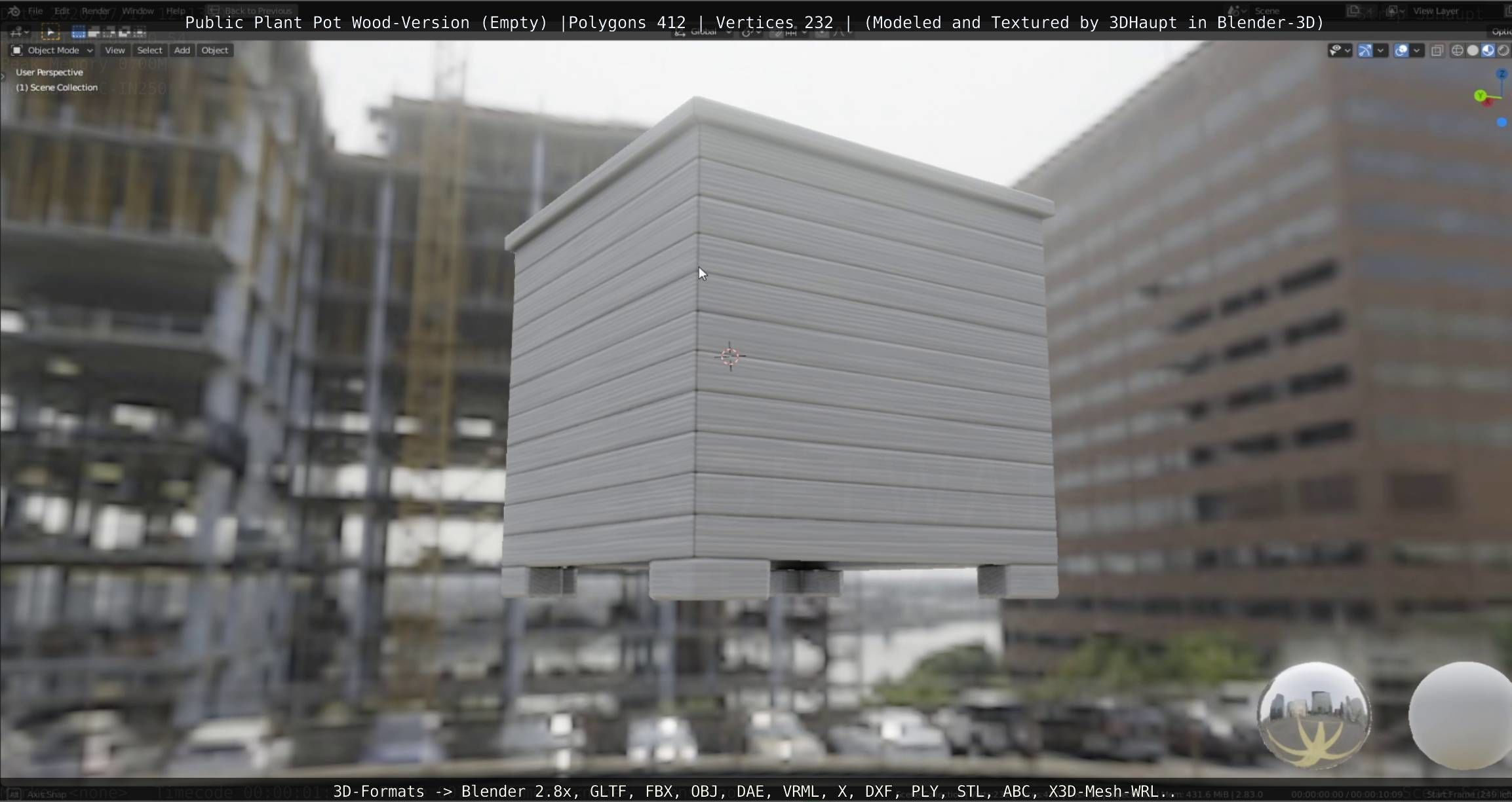 Public Plant Pot Wood-Version Empty Low-poly 3D model_19