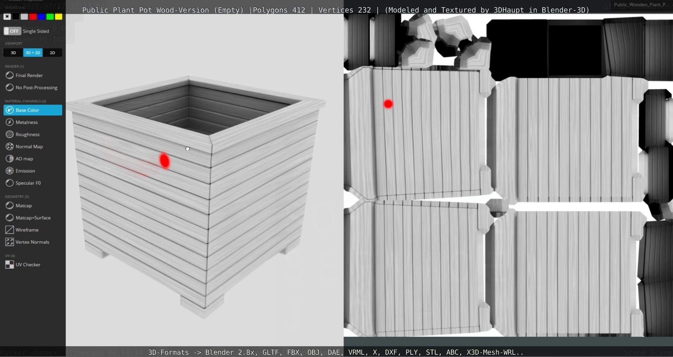 Public Plant Pot Wood-Version Empty Low-poly 3D model_99