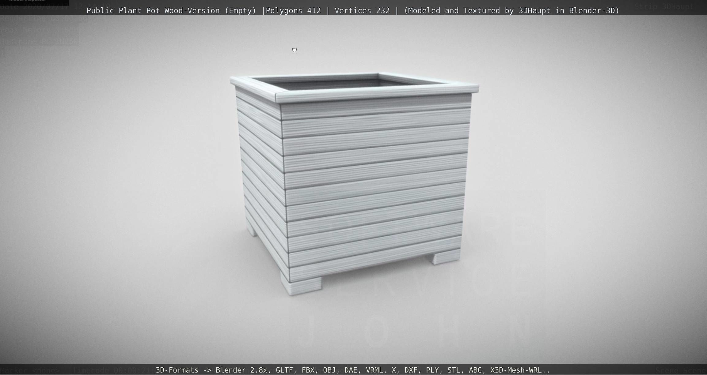 Public Plant Pot Wood-Version Empty Low-poly 3D model_124