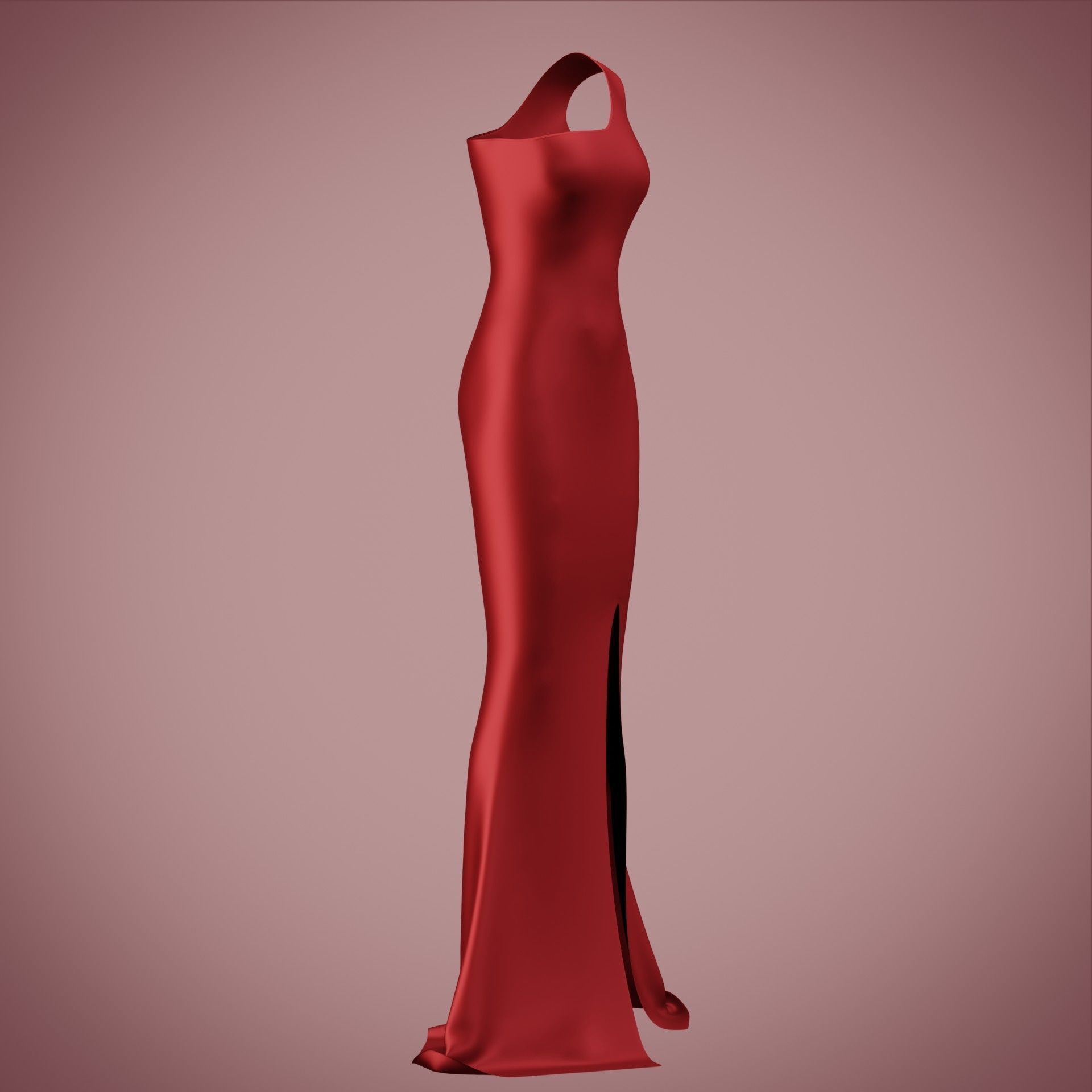 one shoulder satin slit dress Low-poly 3D model_14