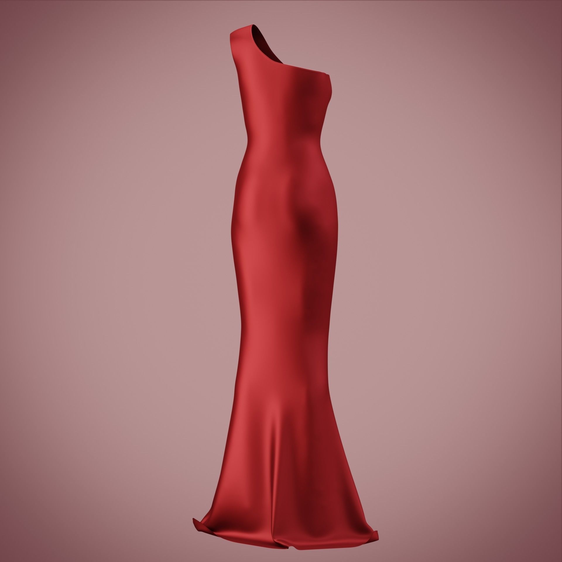one shoulder satin slit dress Low-poly 3D model_20