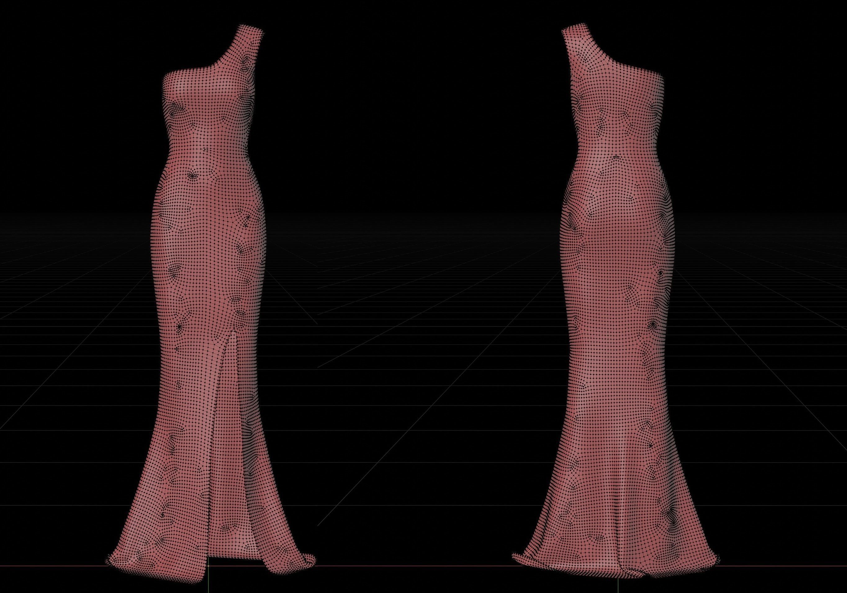 one shoulder satin slit dress Low-poly 3D model_10