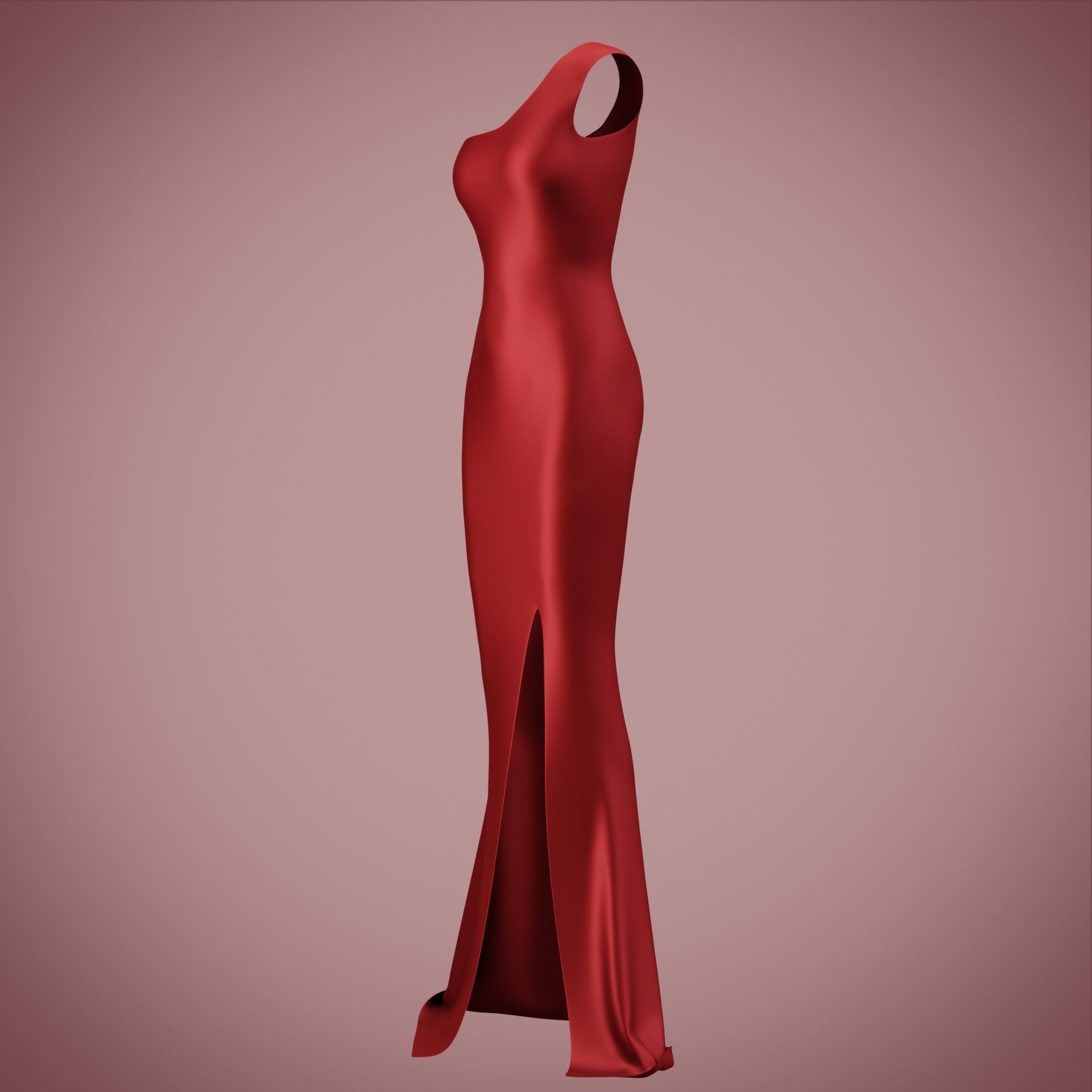 one shoulder satin slit dress Low-poly 3D model_28