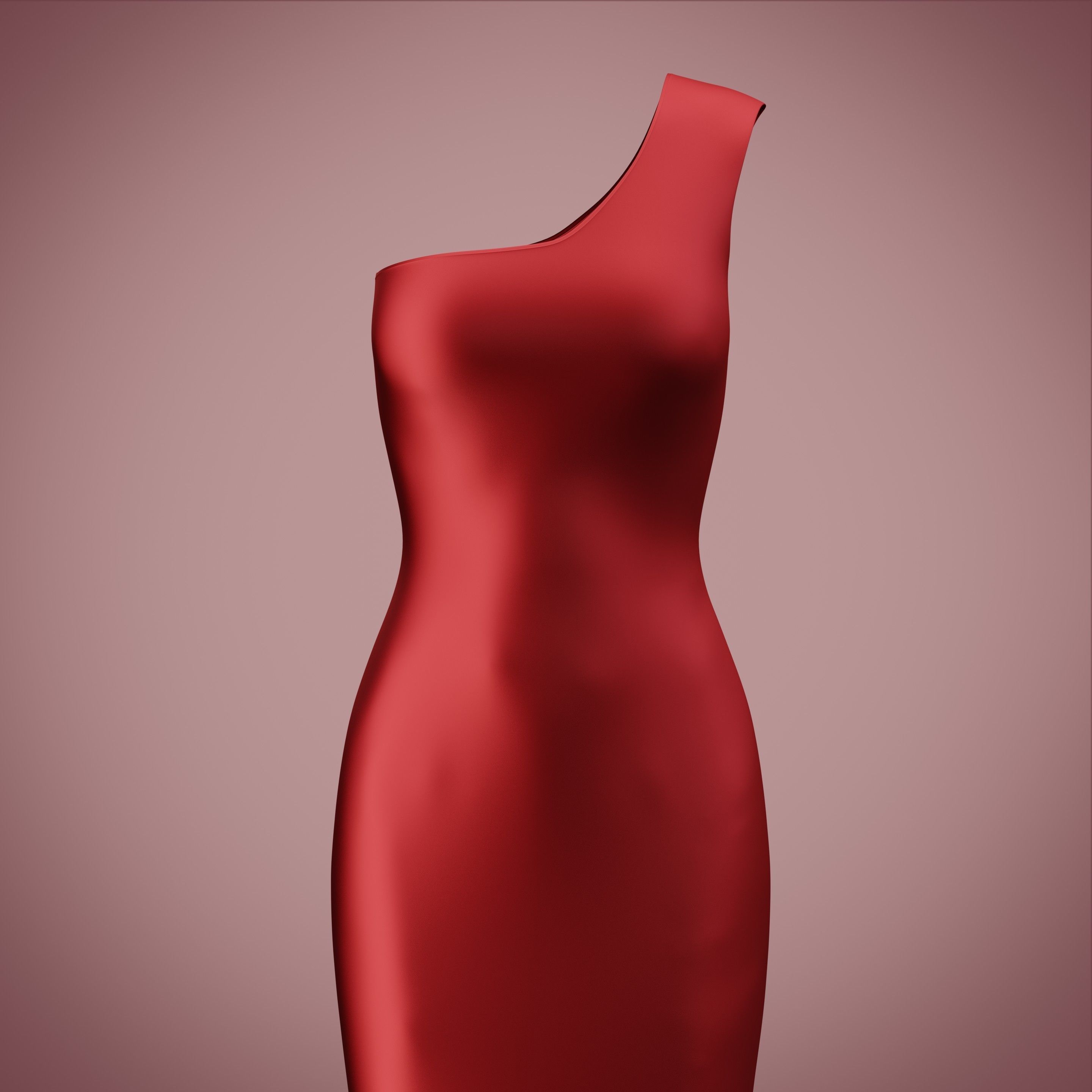 one shoulder satin slit dress Low-poly 3D model_5