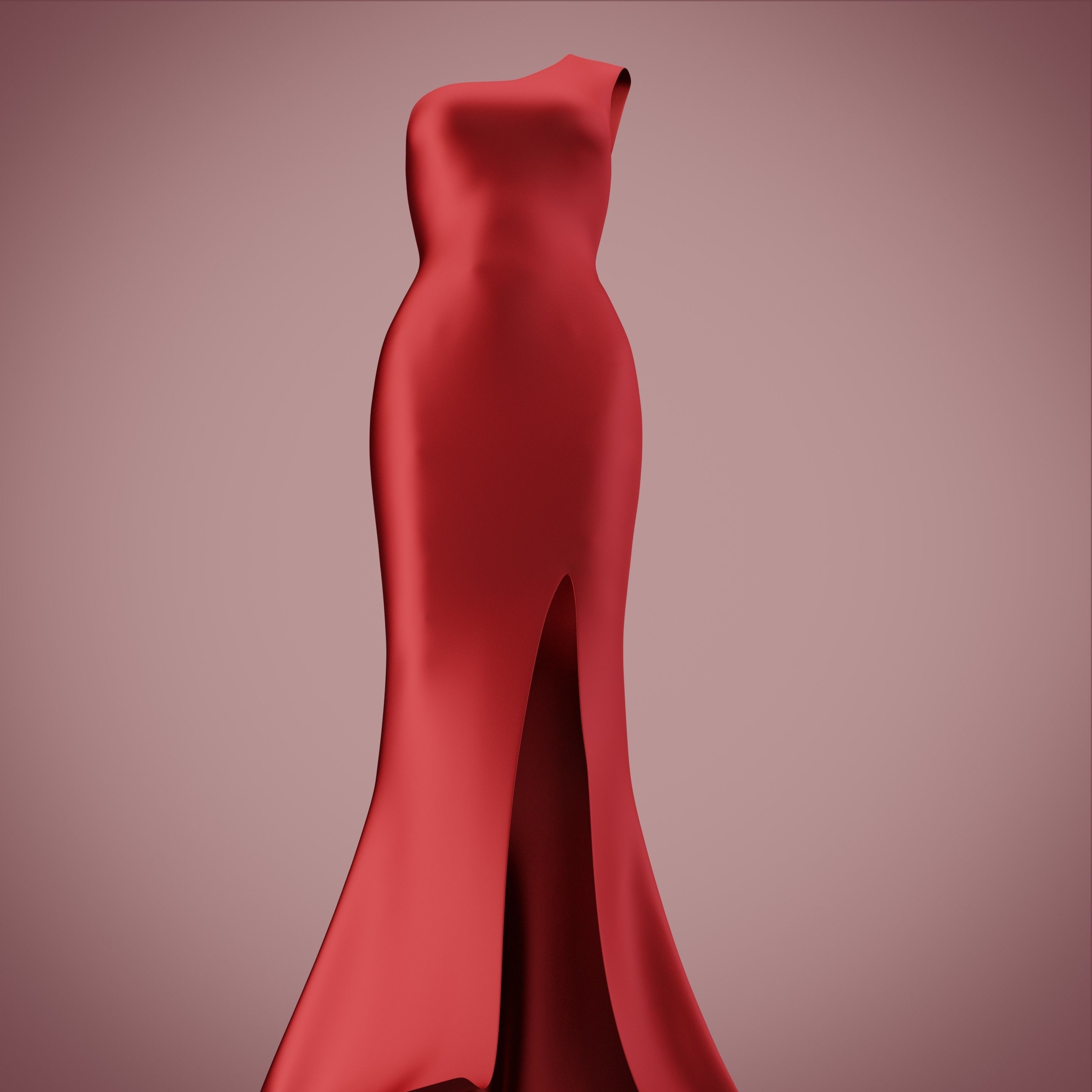 one shoulder satin slit dress Low-poly 3D model_7