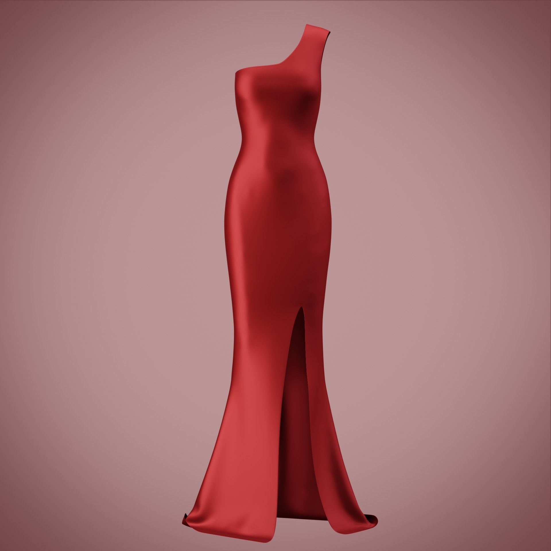 one shoulder satin slit dress Low-poly 3D model_11