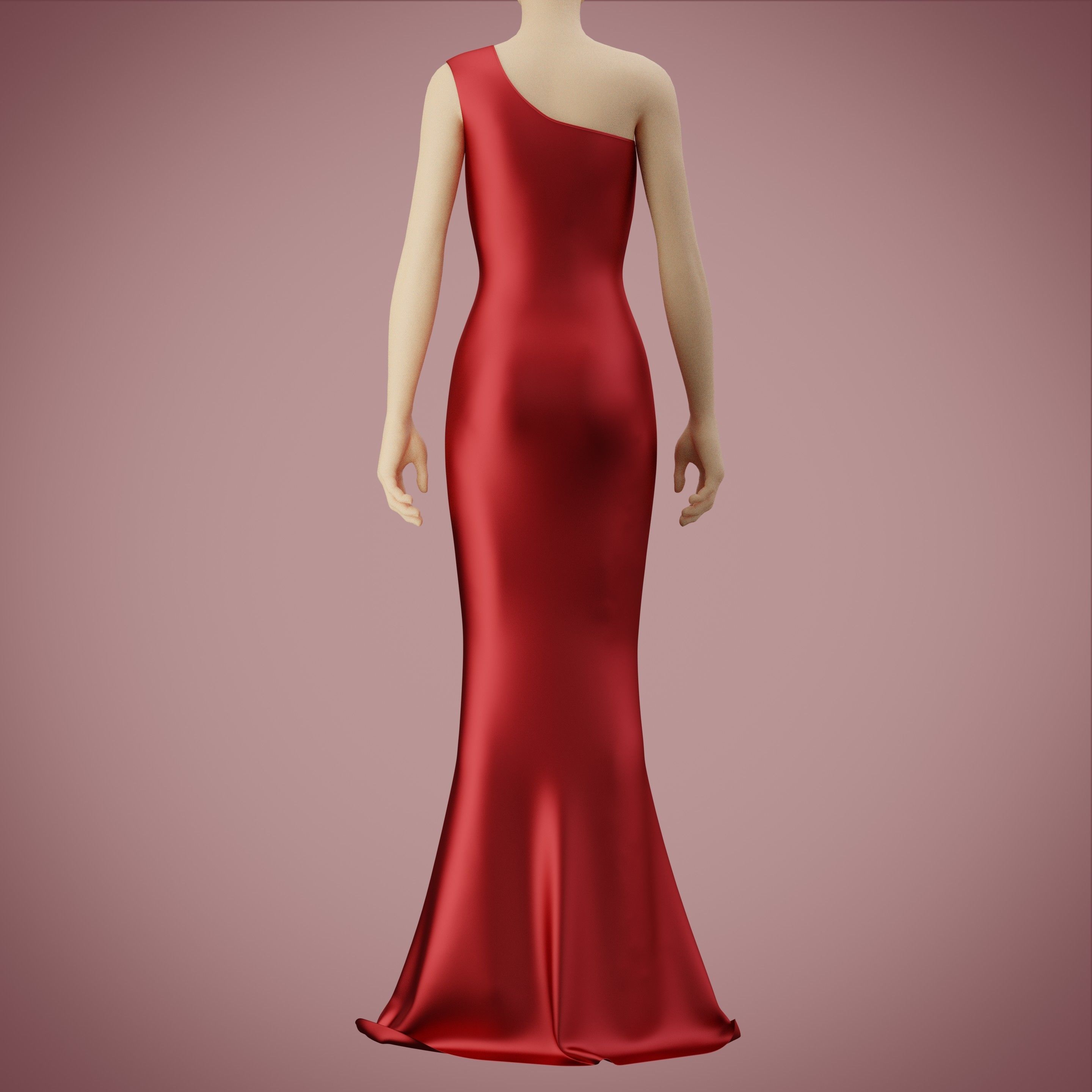 one shoulder satin slit dress Low-poly 3D model_2