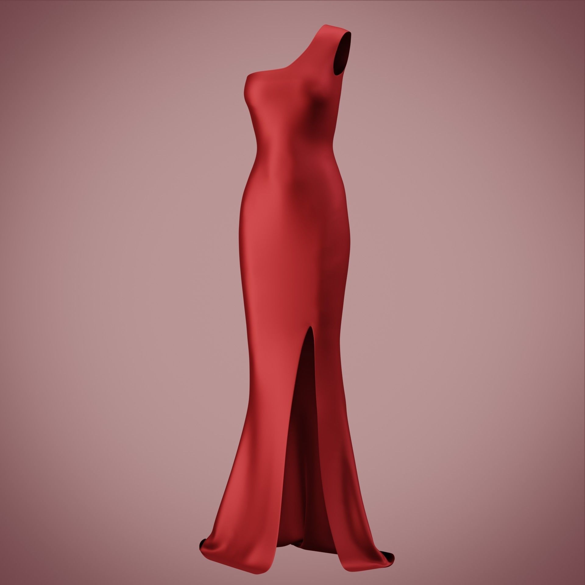 one shoulder satin slit dress Low-poly 3D model_30
