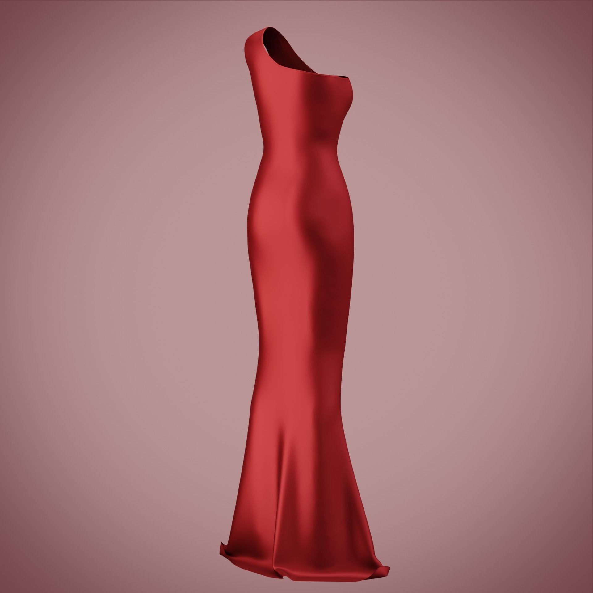 one shoulder satin slit dress Low-poly 3D model_19