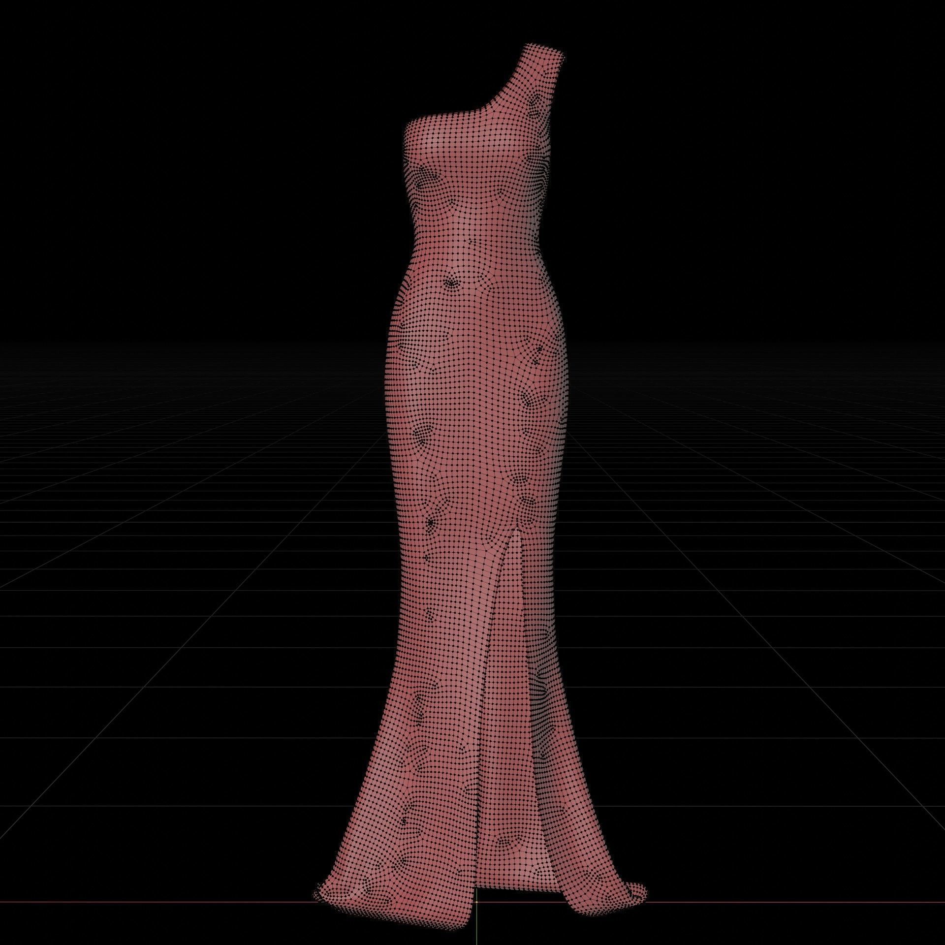 one shoulder satin slit dress Low-poly 3D model_31
