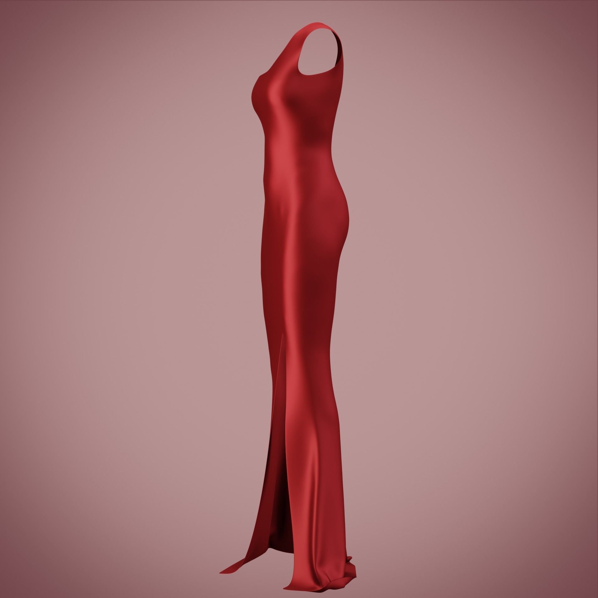 one shoulder satin slit dress Low-poly 3D model_27