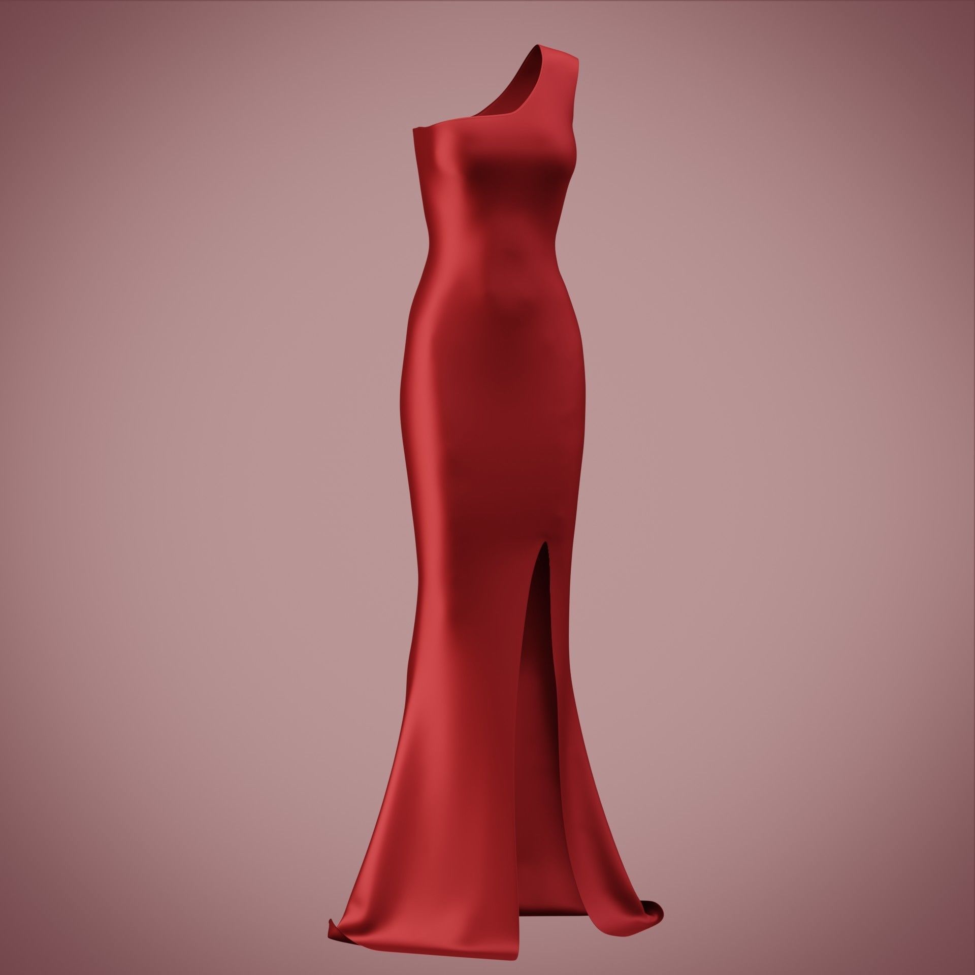one shoulder satin slit dress Low-poly 3D model_12