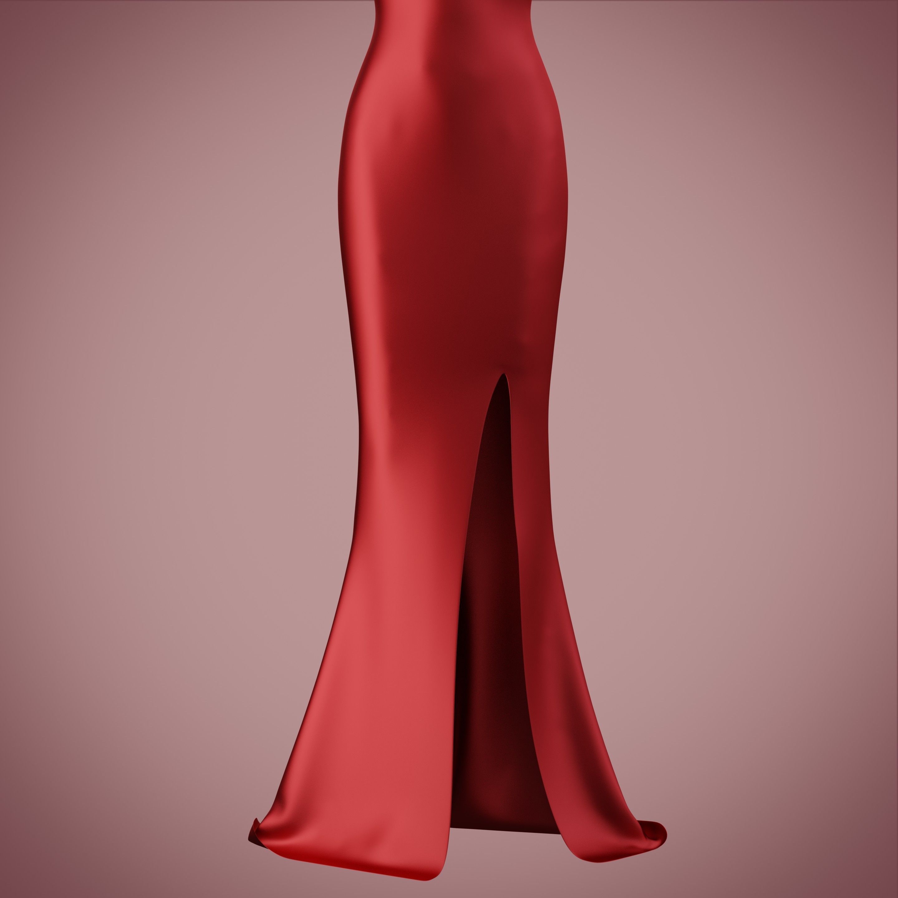 one shoulder satin slit dress Low-poly 3D model_6