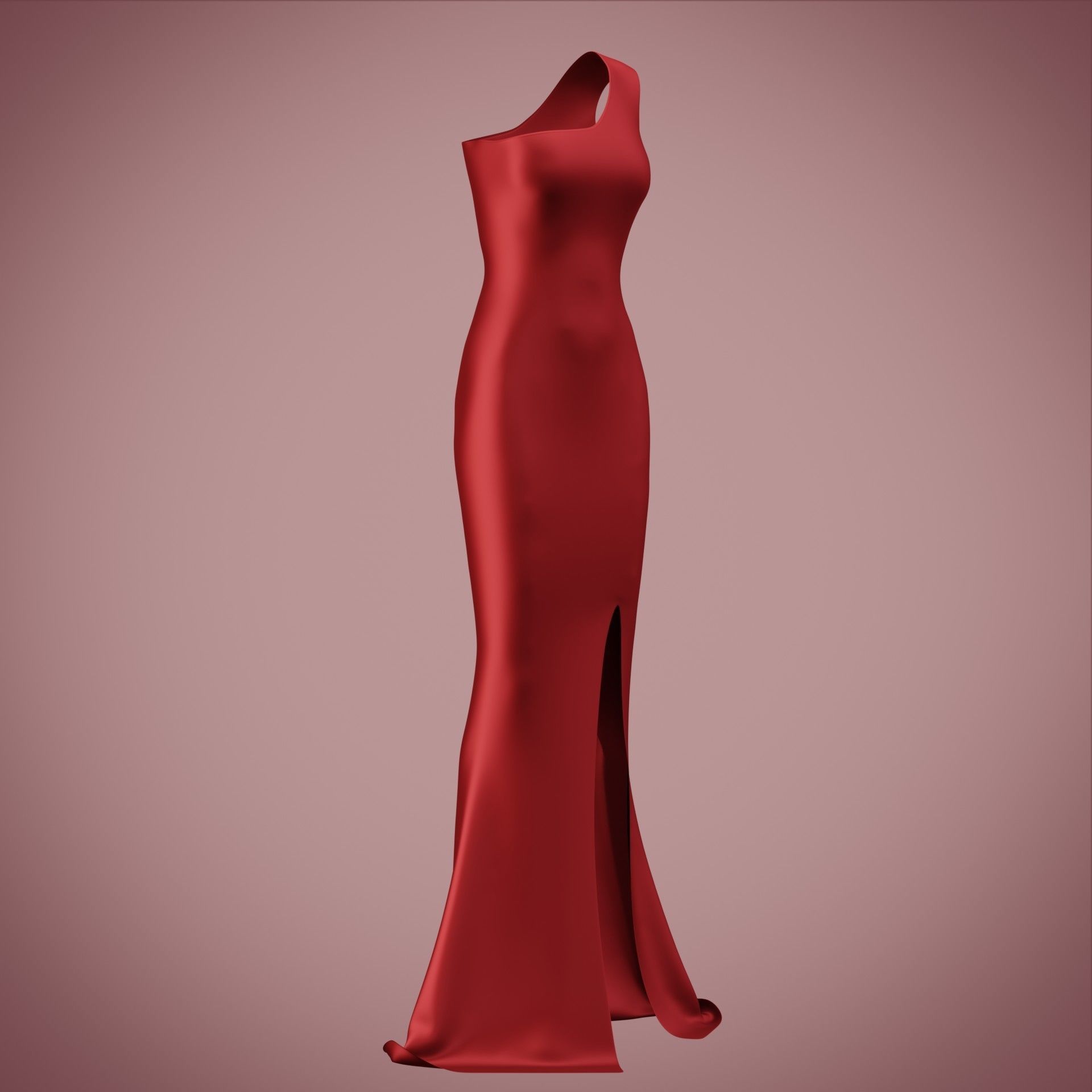 one shoulder satin slit dress Low-poly 3D model_13
