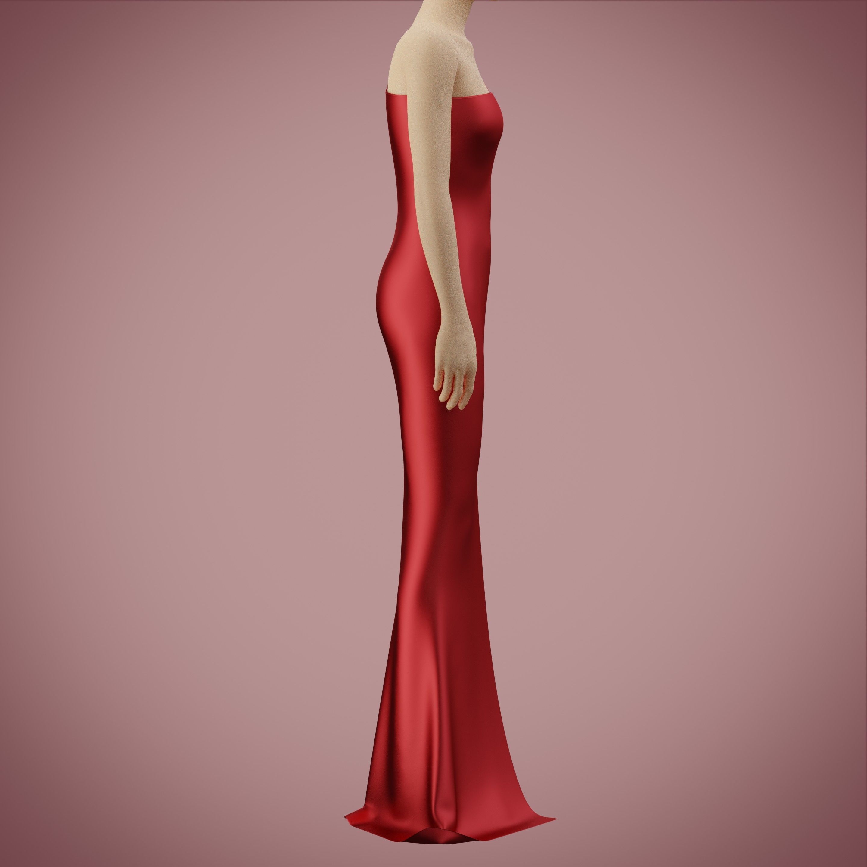 one shoulder satin slit dress Low-poly 3D model_3