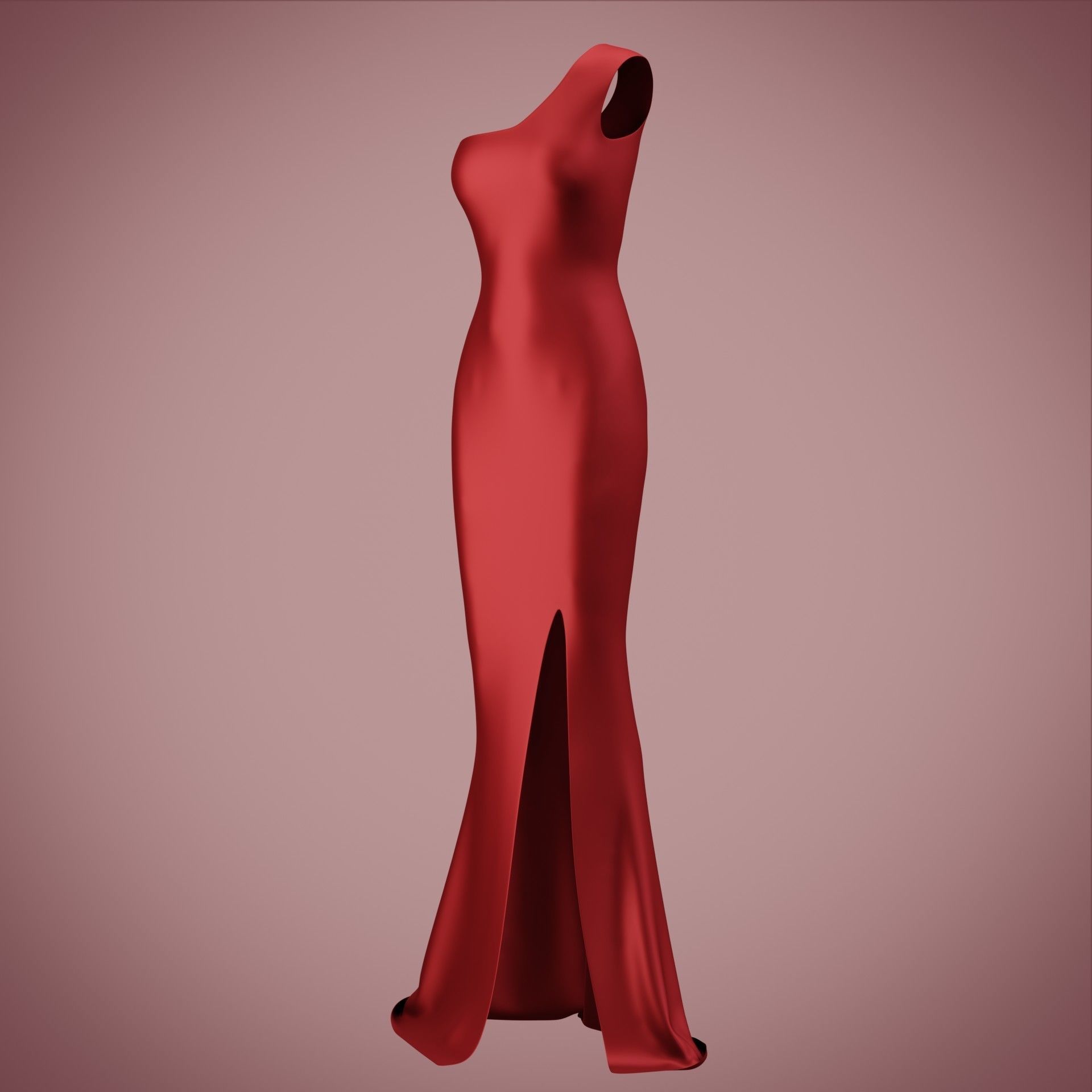 one shoulder satin slit dress Low-poly 3D model_29