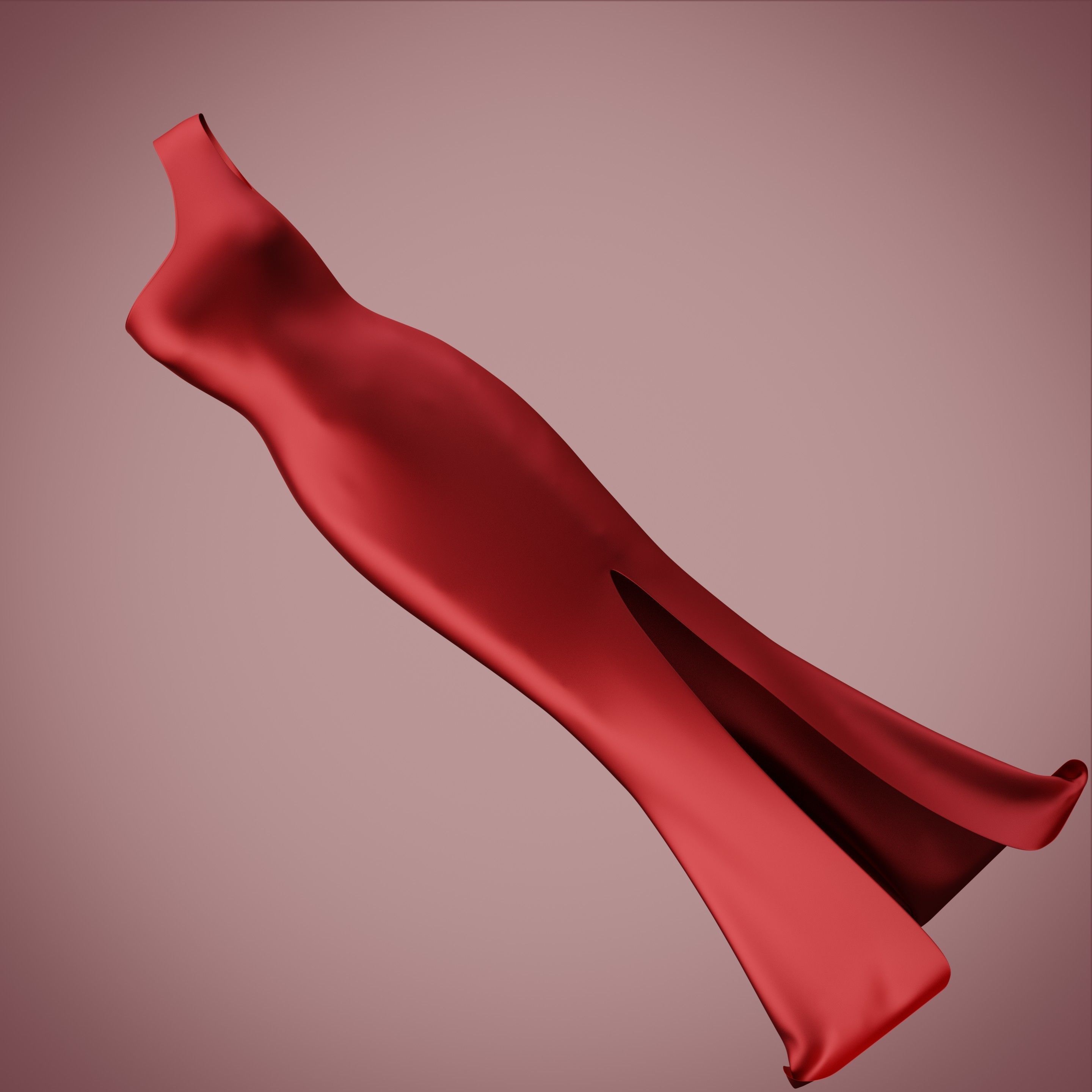 one shoulder satin slit dress Low-poly 3D model_8