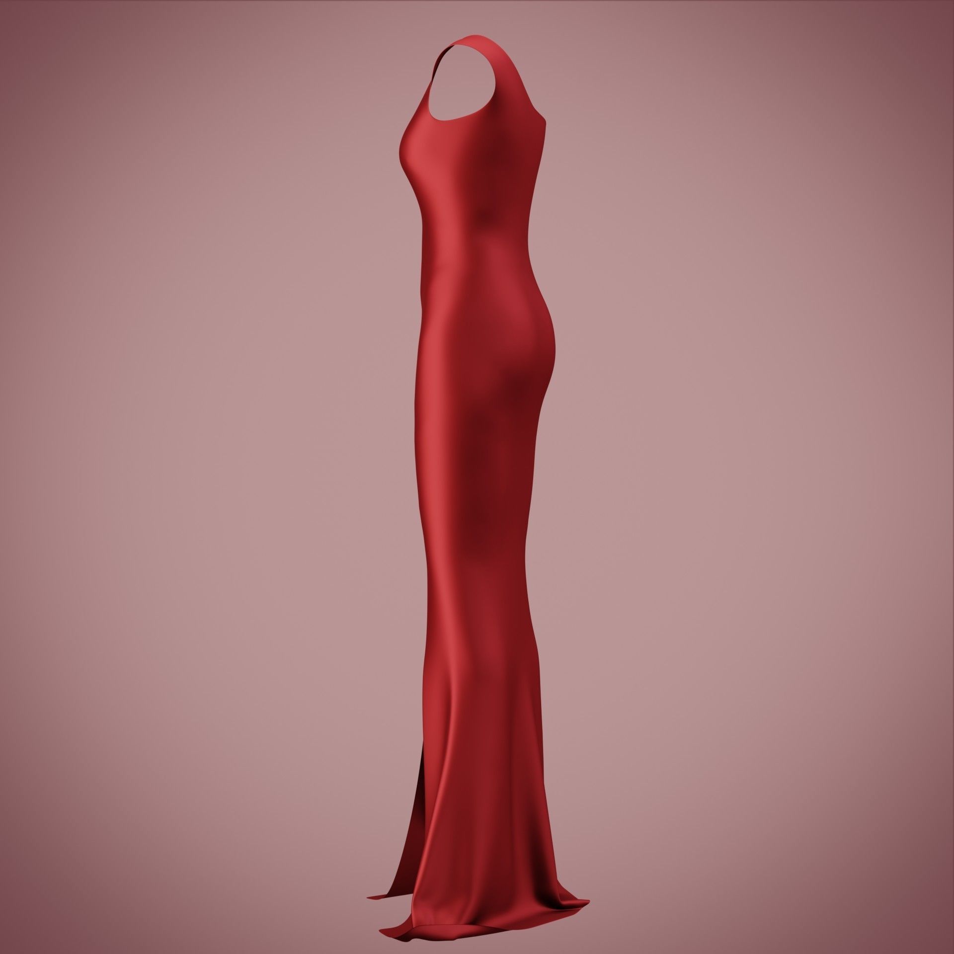 one shoulder satin slit dress Low-poly 3D model_25