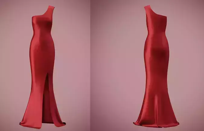 one shoulder satin slit dress Low-poly 3D model