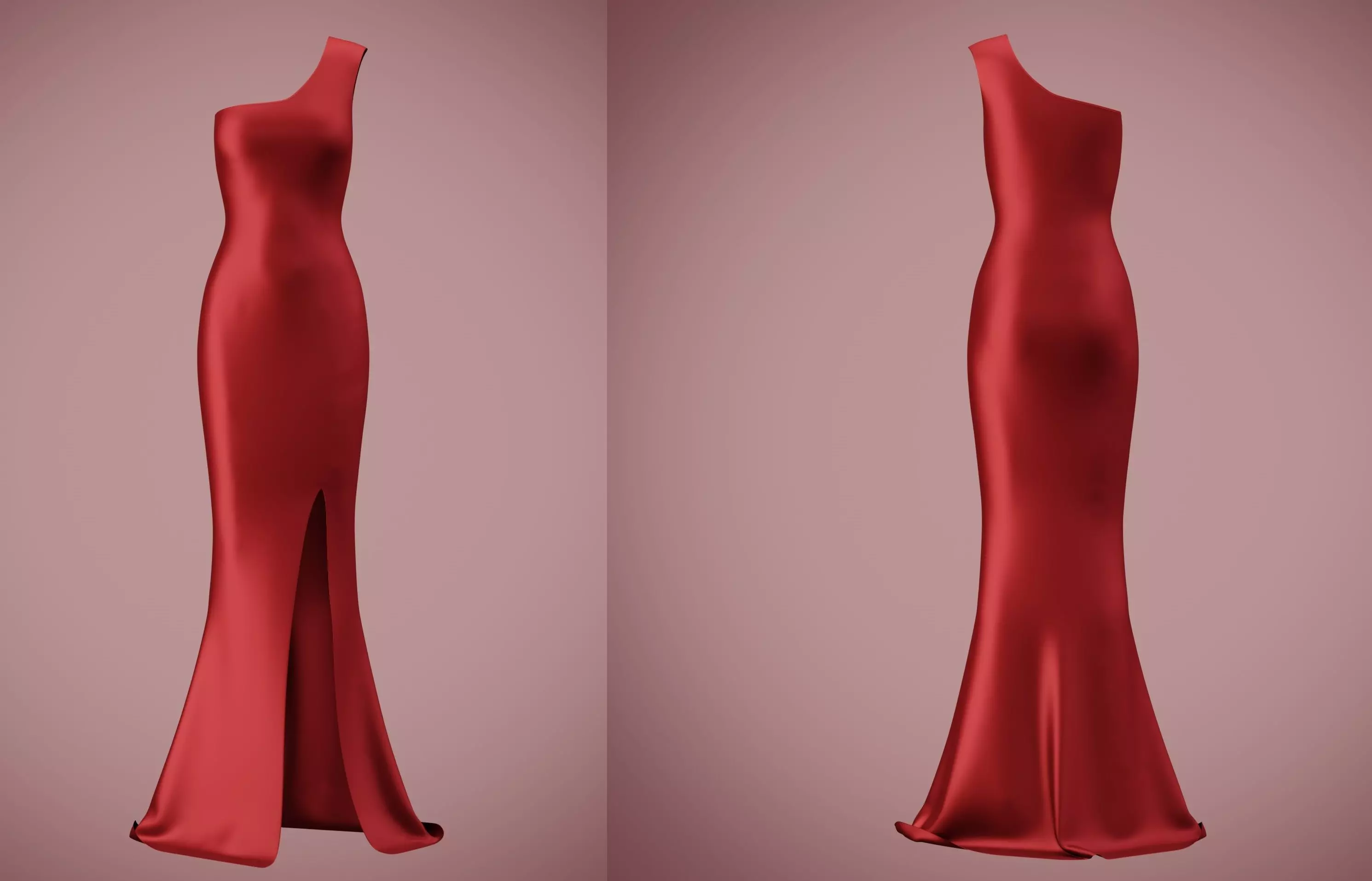 one shoulder satin slit dress Low-poly 3D model_0